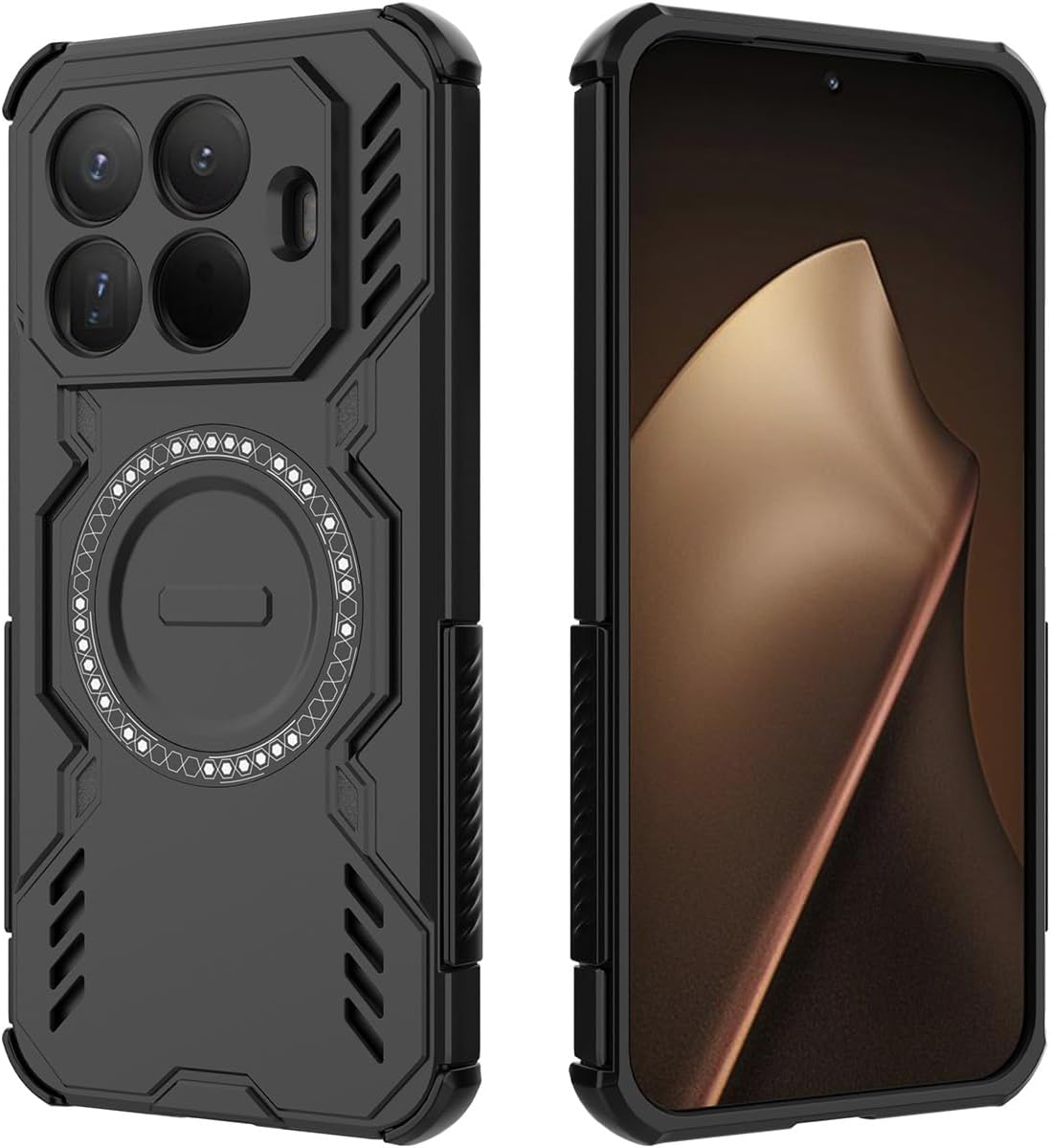 YUECXIN Magnetic Case for Xiaomi 15T Pro, Compatible with Magsafe, Military Grade Shockproof Protective Case, Hard PC and Flexible TPU Bumper Mobile Phone Case, Black