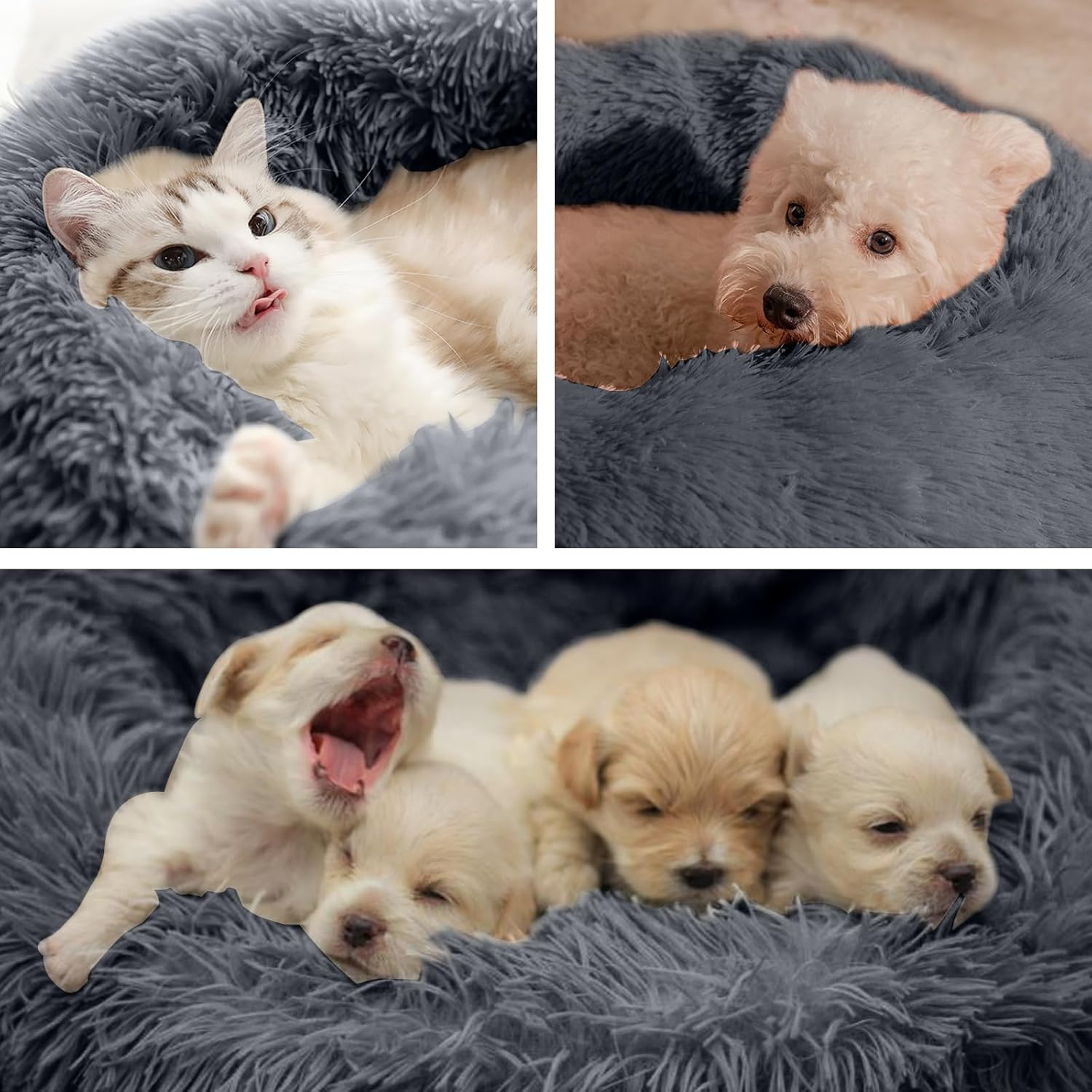 AYO Pet Bed, Pet Cushion, Pet Sofa, Dog Bed, Cat Bed, for Cats, Puppies, Small Dogs, Pet Supplies, Sleep Soundly, Chew-Resistant, Round, Donut, Soft, Fluffy, Cute, Anti-Slip, Suitable for All Year,