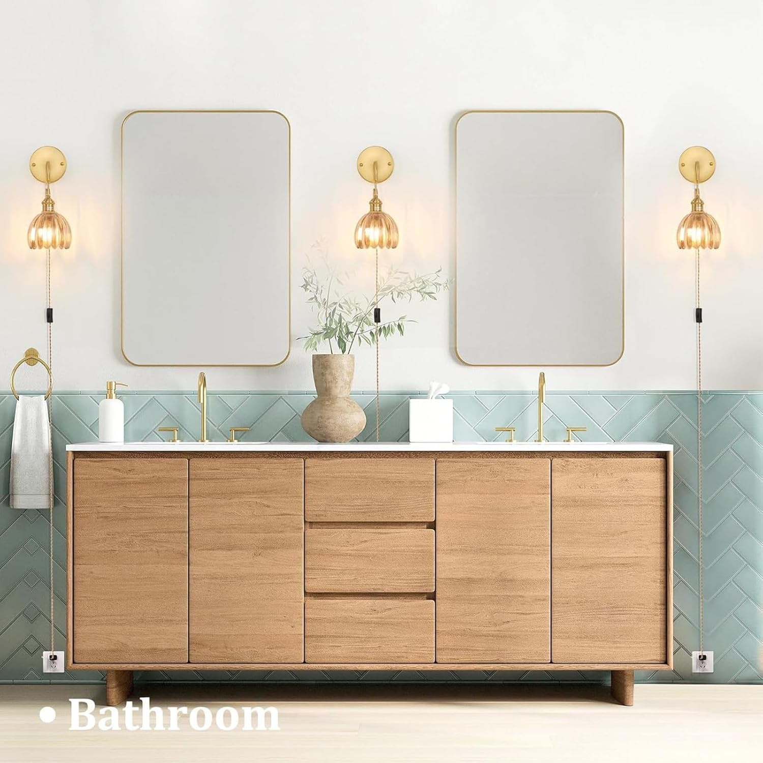 Wall Light Plug in Vintage E27 Wall Lamps with Plug in Cord Lights with Switch Indoor Wall Sconces with Tulip Glass Lampshade for Living Room Bedroom Hallway Stairs (Bronze,A) XXZ image number 4