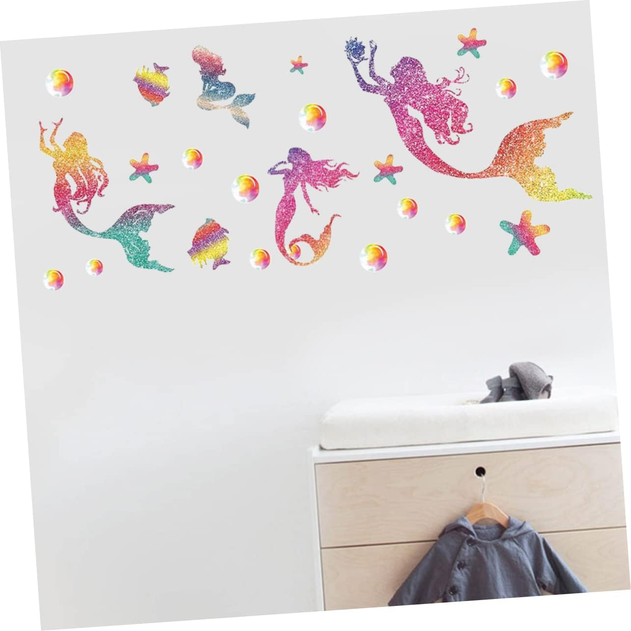 Mermaid Wall Decorations Kids Wall Decals Wall Stickers for Kids Glitter Stickers Mermaid Wall Decorations Sparkle Sticker Pattern Wall Stickers image number 2
