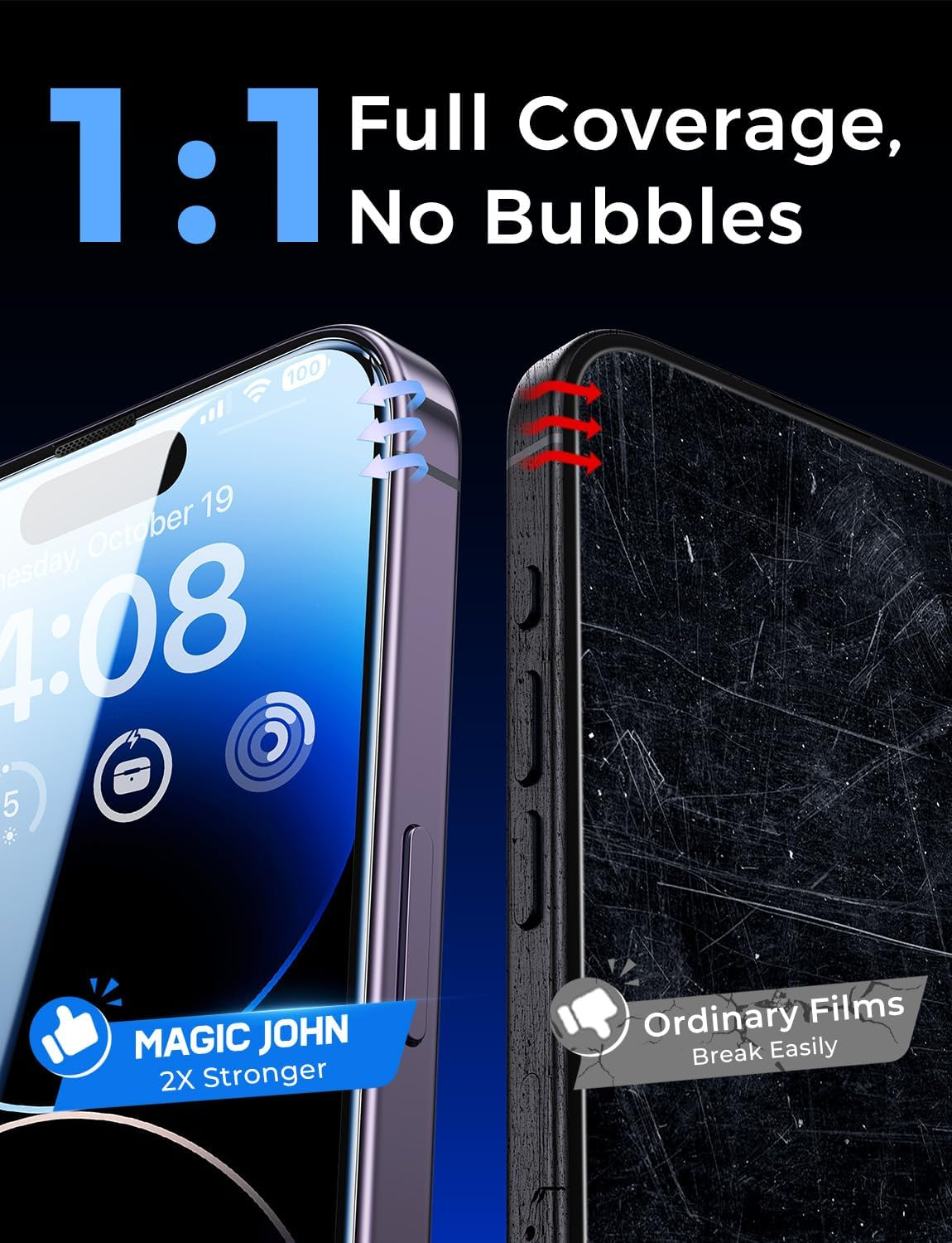 MAGIC JOHN 2 Pack for Iphone 14 Pro 6.1 Inch Tempered Glass Screen Protector, Auto Dust-Elimination Installation, Bubble Free, Dynamic Island Compatible, HD Clear, Easy Installation image number 5
