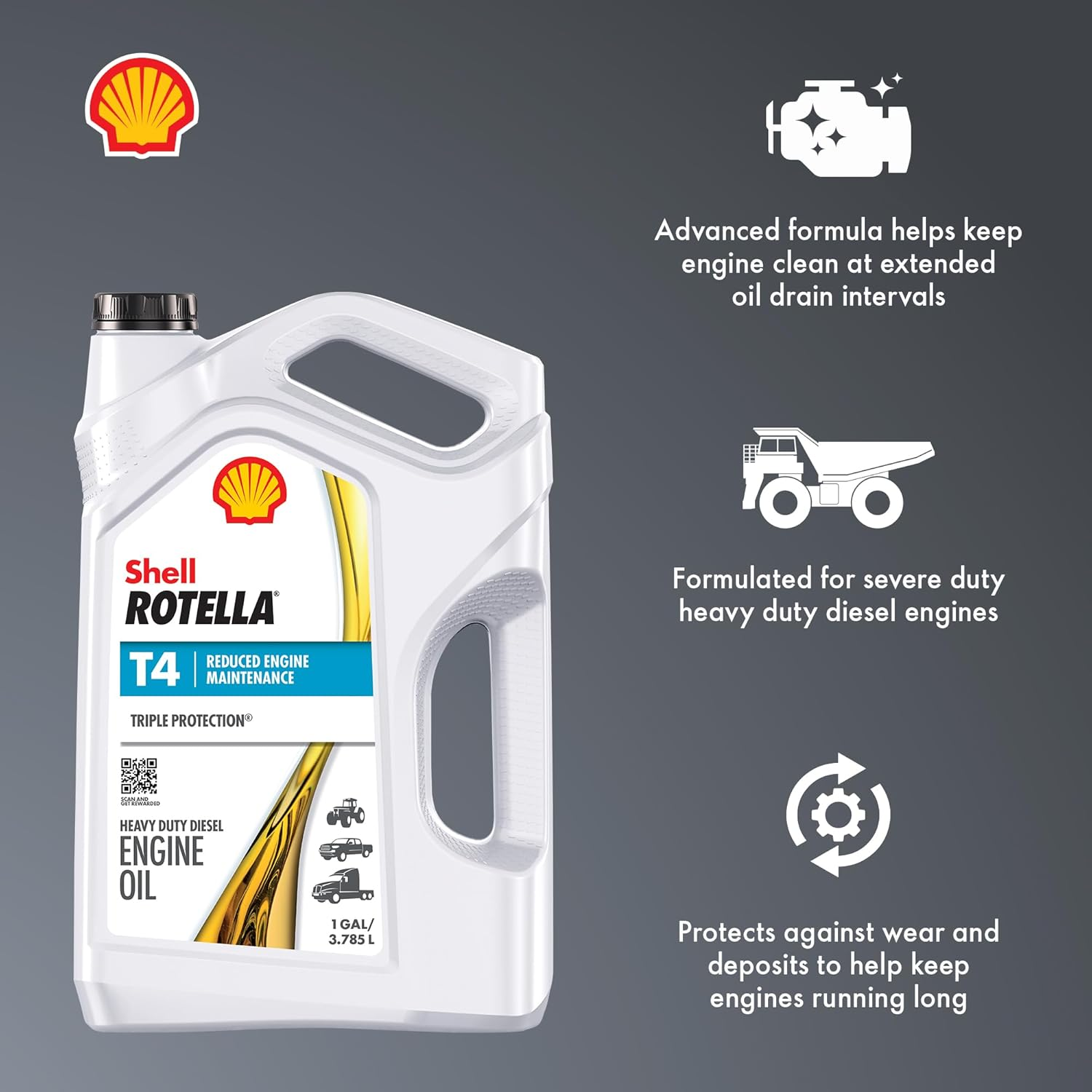 Shell Rotella T4 Triple Protection Conventional 15W-40 Diesel Engine Oil (1-Gallon, Case of 3) image number 2