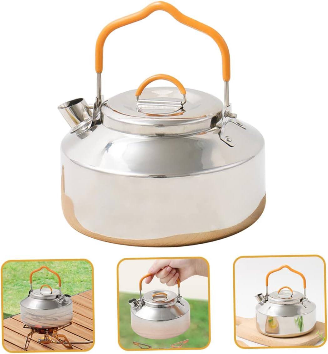Kisangel Stainless Steel Tea Kettle 0.8L Outdoor Water Kettle Camping Pot Whistling Teapot Portable Lightweight Mirror Finish for Hiking and Travel image number 6
