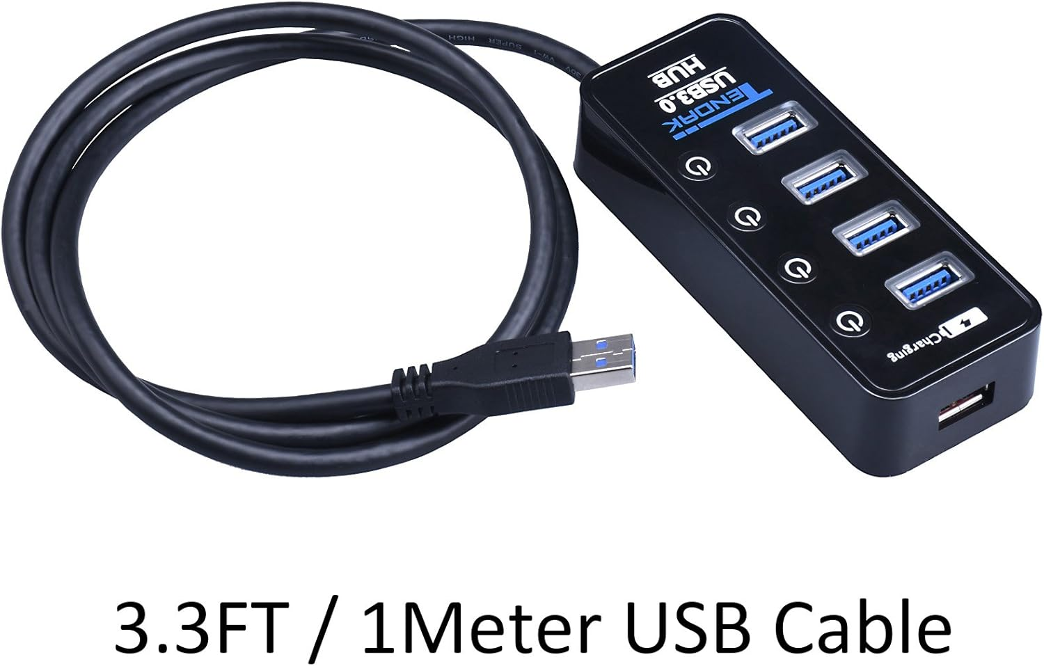 Tendak USB 3.0 Hub with 4 USB 3.0 Data Ports + 1 USB Smart Charging Port and Power Supply Adapter with Individual On/Off Port Switches image number 4