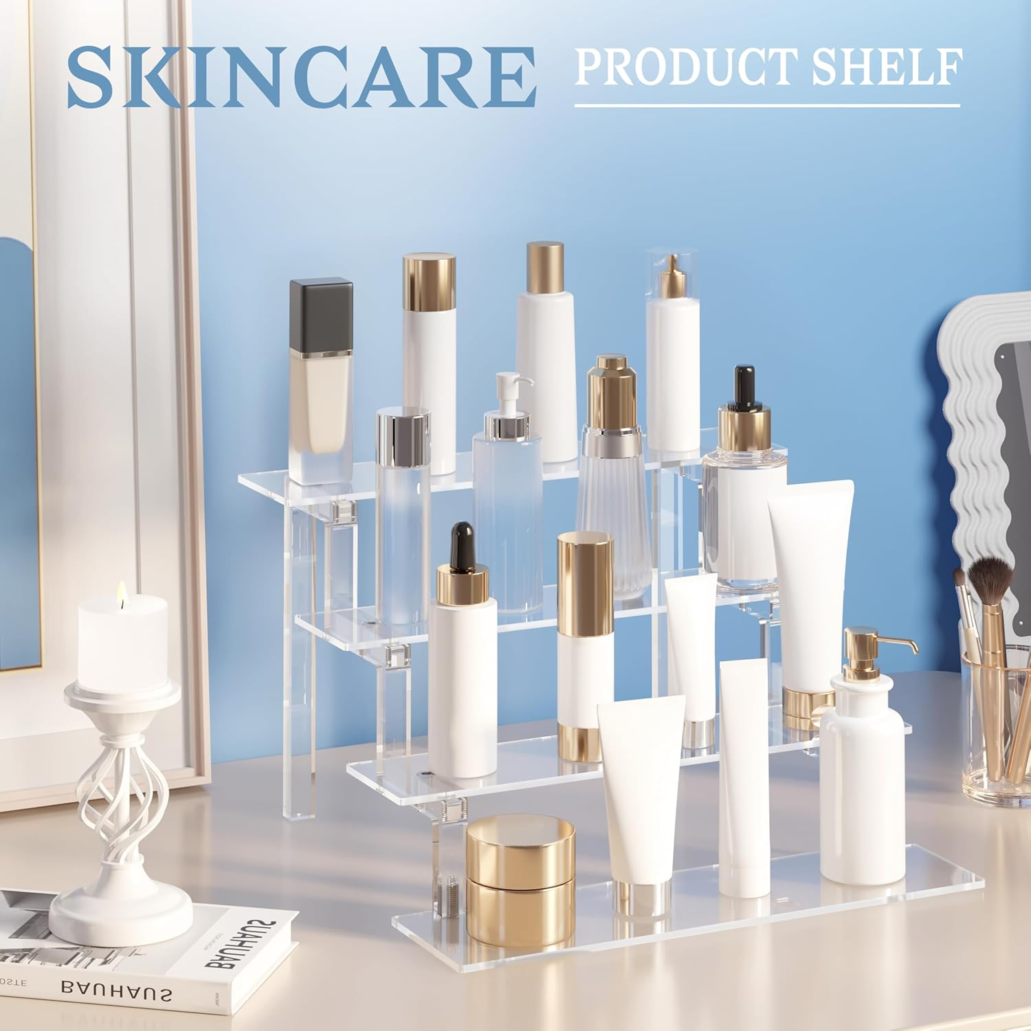 Grarry Perfume Stand Organizer, 12&rdquo; Acrylic Display Risers for Cologne Makeup Lotion, Risers for Display, 4 Tier Acrylic Stand Riser for Wedding Party Birthday image number 5