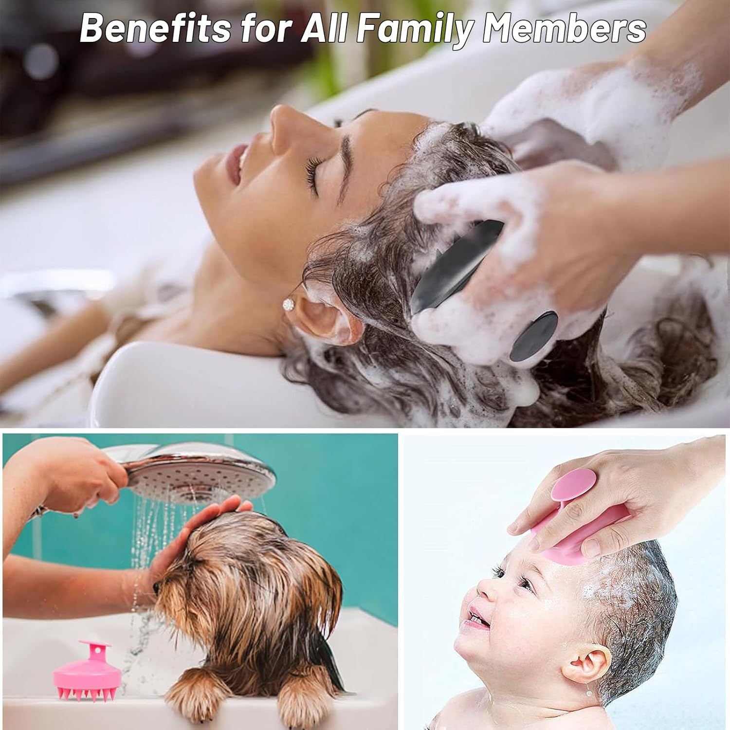 Scalp Massage Brush, 2 Pcs Soft Silicone Shampoo Hair Brush for Exfoliating and Head Massage, Stimulates Hair Growth, Reduces Dandruff, Hair Gentle Head Massage Brush for Wet Dry Hair (Black+Pink) image number 2