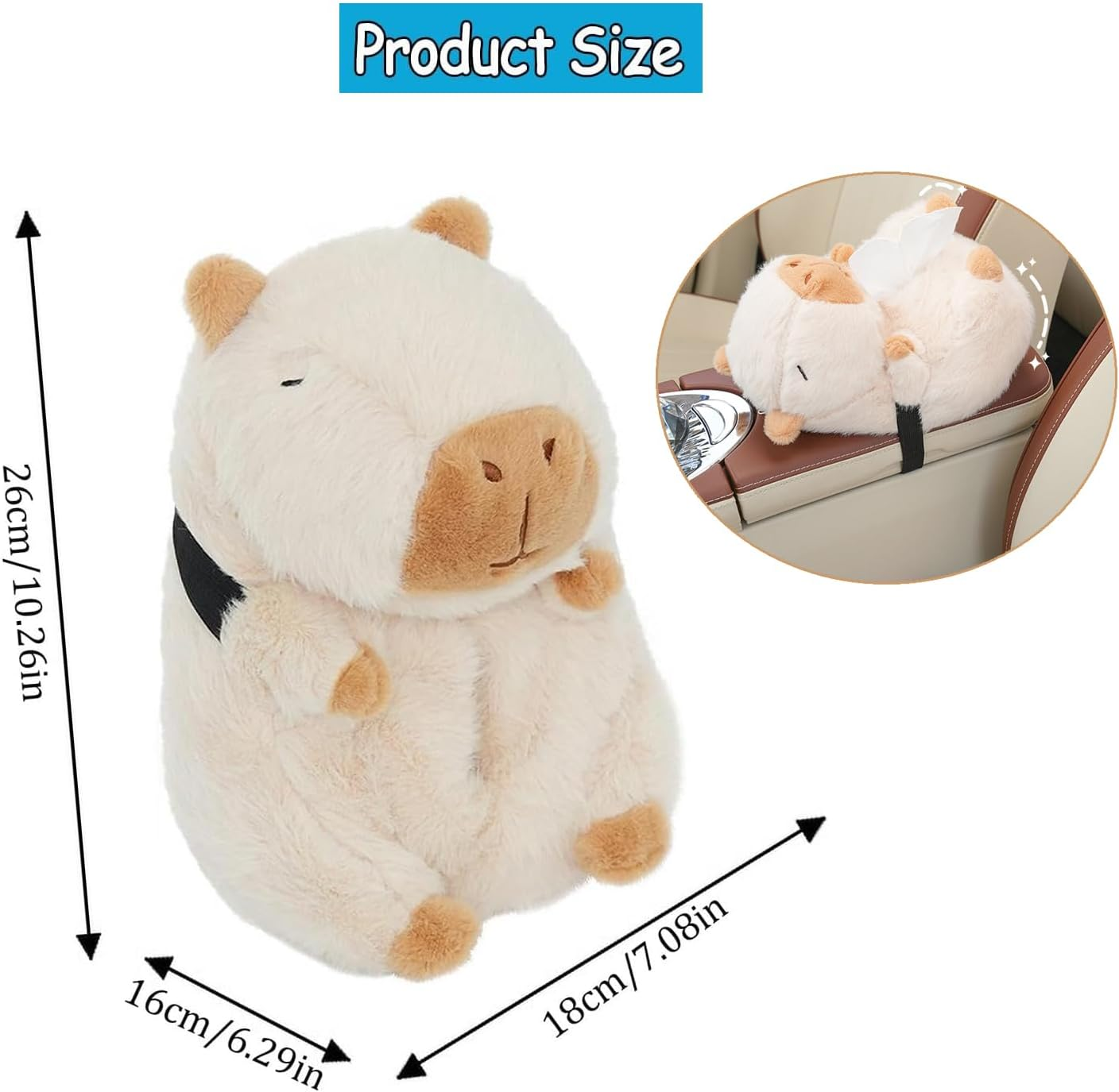 Yharnamite Plush Car Tissue Holder, Capybara Plush Car Tissue Paper Holder, Portable Cartoon Plush Paper Tissue Box Holder for Car, SUV, Truck (Beige)