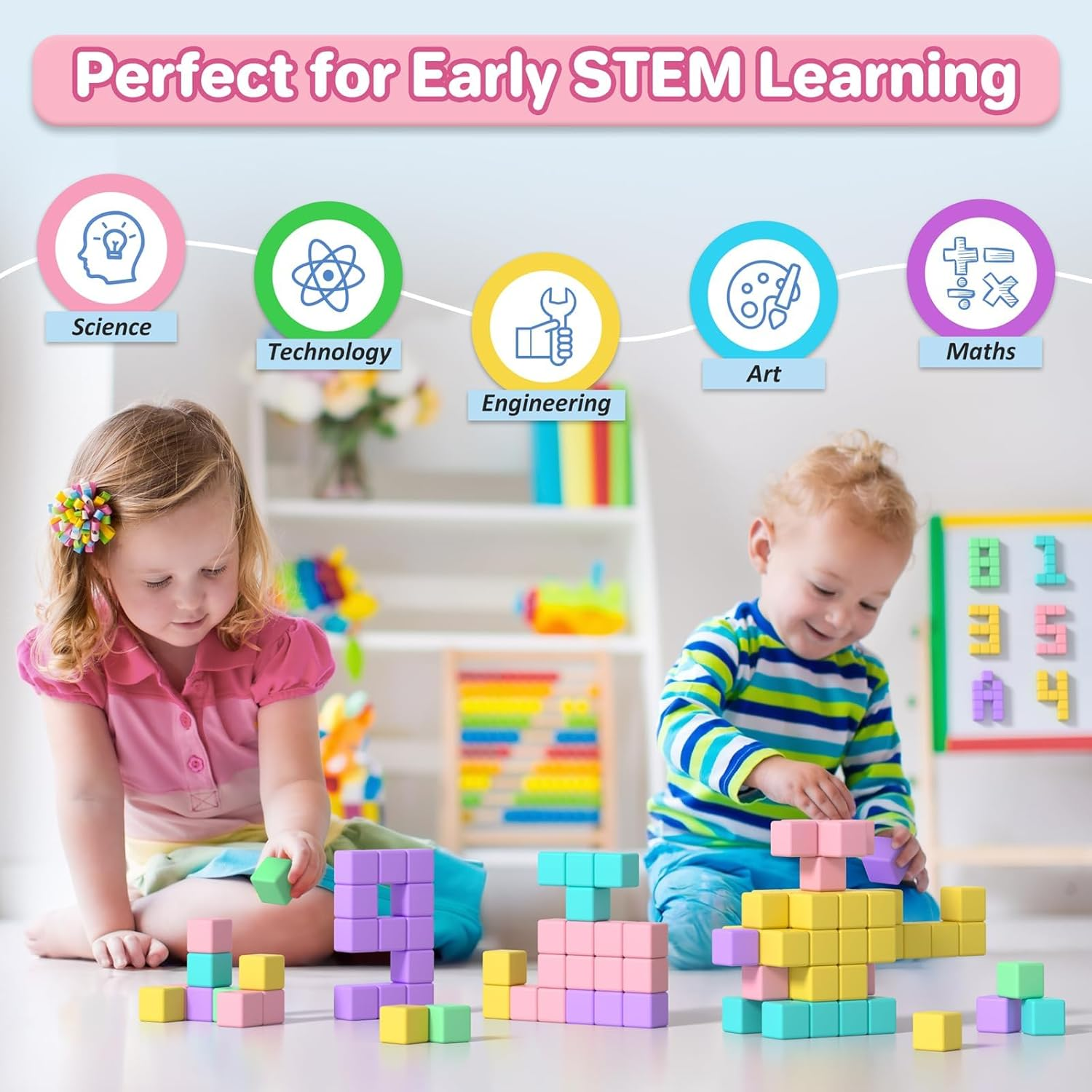 Magnetic Blocks 45 Pieces,1 Inch Large Building Blocks for Ages 3+ Year Old Boys and Girls,3D Magnetic Cubes for Kids,Preschool STEM Educational Sensory Magnet Toys (Colorful-45 PCS) image number 5