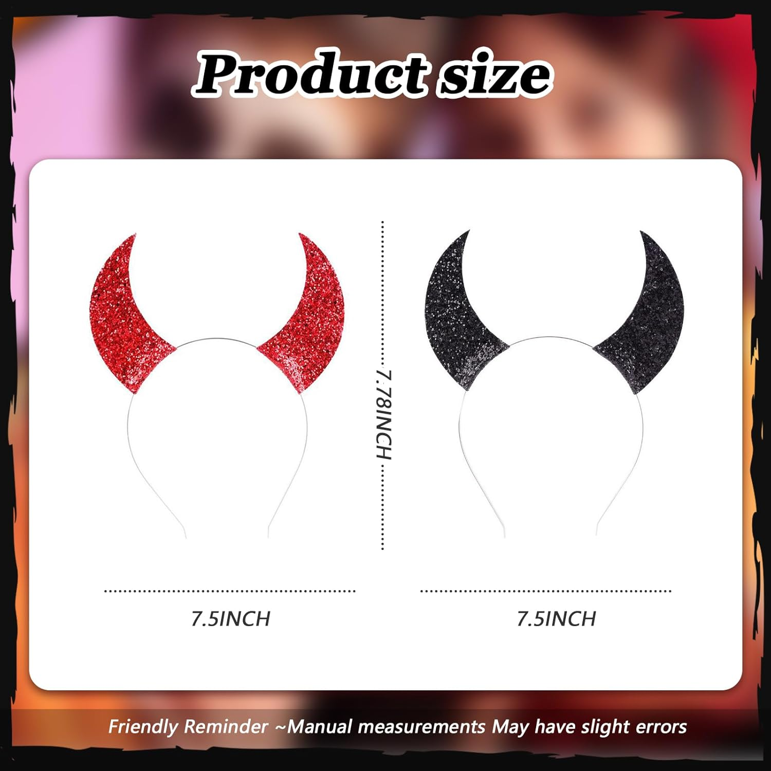 OHEETU 2 Pcs Halloween Devil Horns Glitter Red Black Headband Headband Costume Accessory for Cosplay Party image number 6