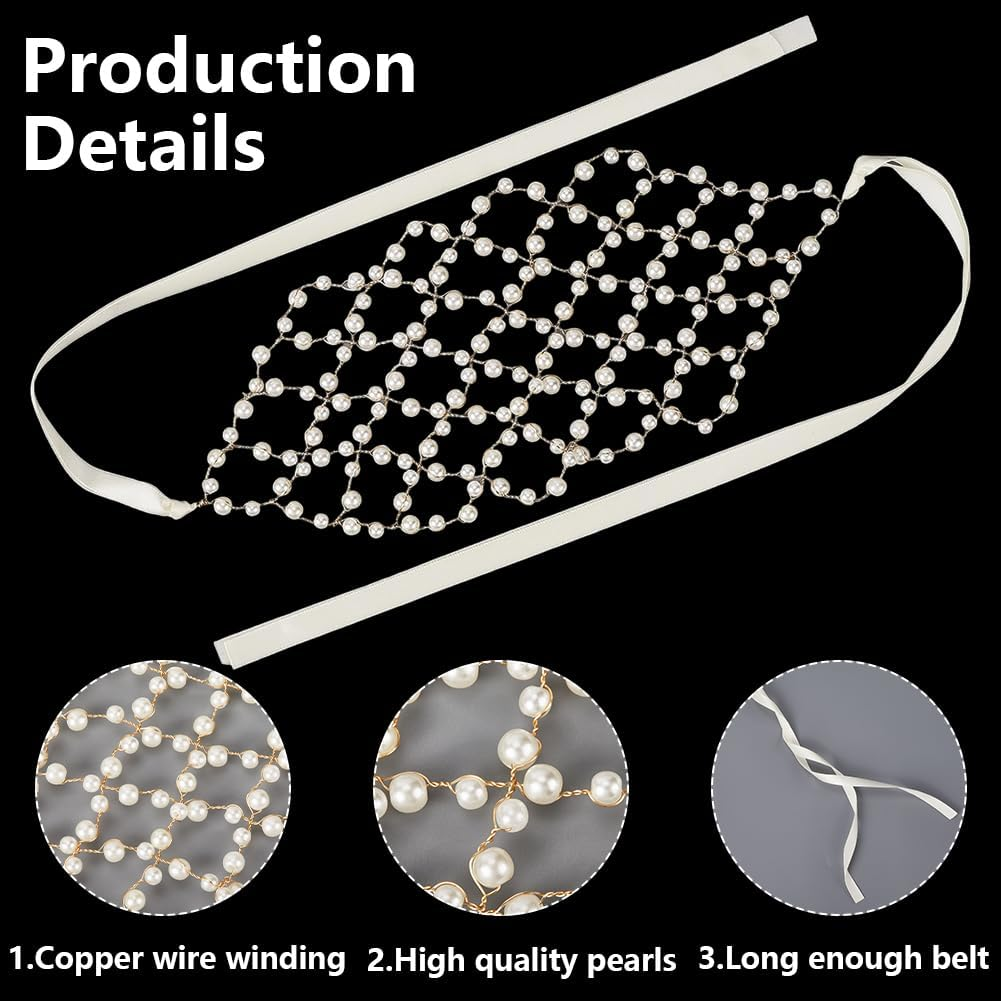 CABODYALS Bridal Headpiece with Faux Pearls White Gold Vintage Boho Beads Headband Brass Wedding Jewellery Decorative Hair Tendril Headbands for Women Dresses Birthday Party Anniversary Accessories image number 6