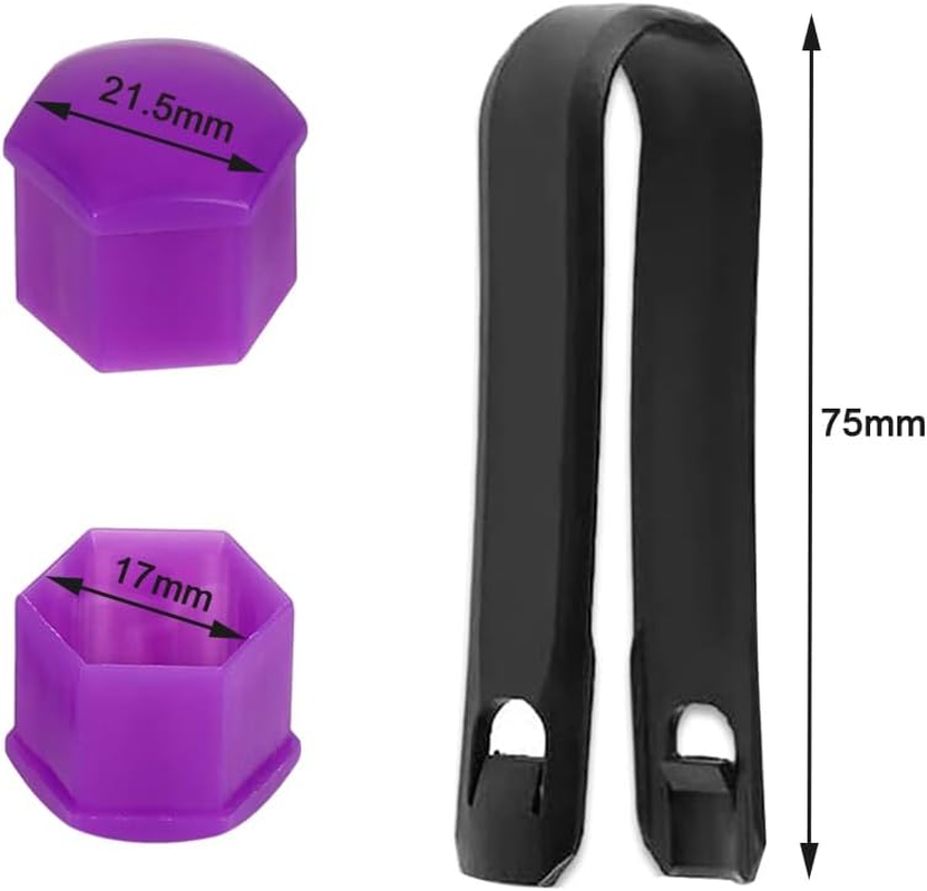 Qitindasen Pack of 20 17 Mm Car Wheel Nut Covers, Universal Tyre Nut Caps, Hexagonal Car Hub Screw Cover with Removal Tool (Purple) image number 5