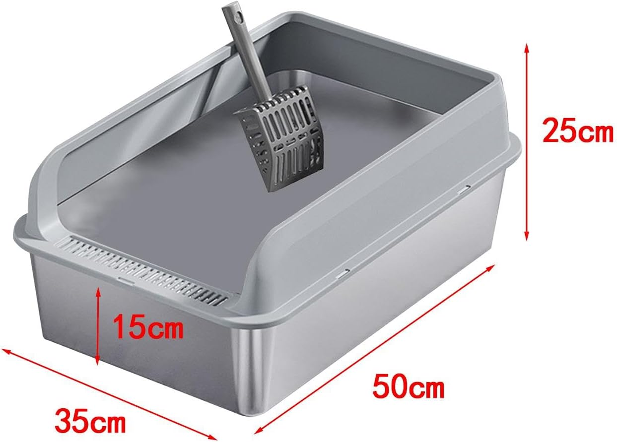 Yajuyi Sleek Stainless Steel Cat Litter Box for Easy Maintenance, Light Grey and M image number 5