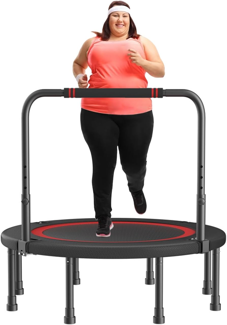 Foldable Rebounder Trampoline with Adjustable Foam Handle (4-Level Height) - Thick Steel Spring Fitness Workout for Adults, Max Load 350KG, Indoor/Outdoor Exercise image number 5