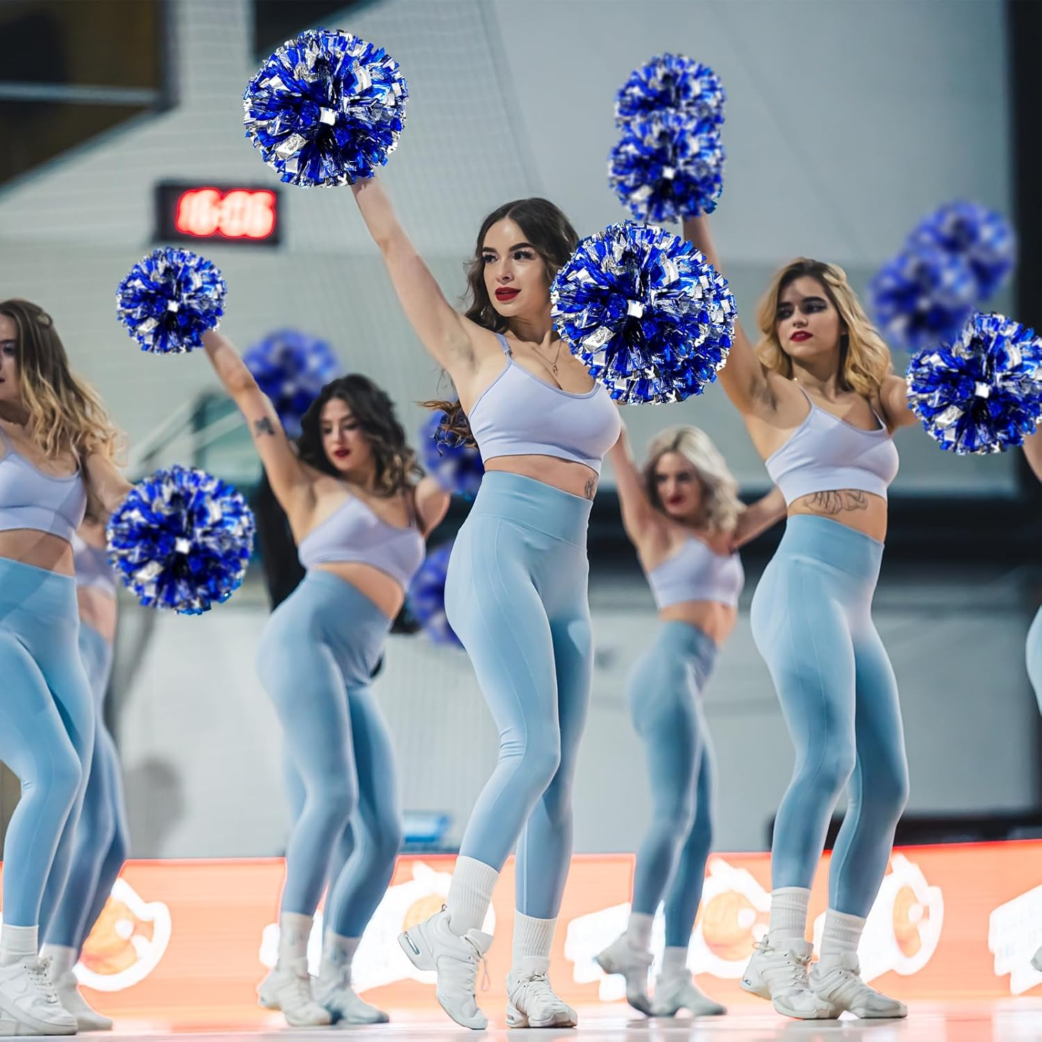 TEAONE Cheer Balls, 4 PCS Cheerleading Pom Pom for for Team Sport, Dance Cheering (Blue, Silver) image number 2