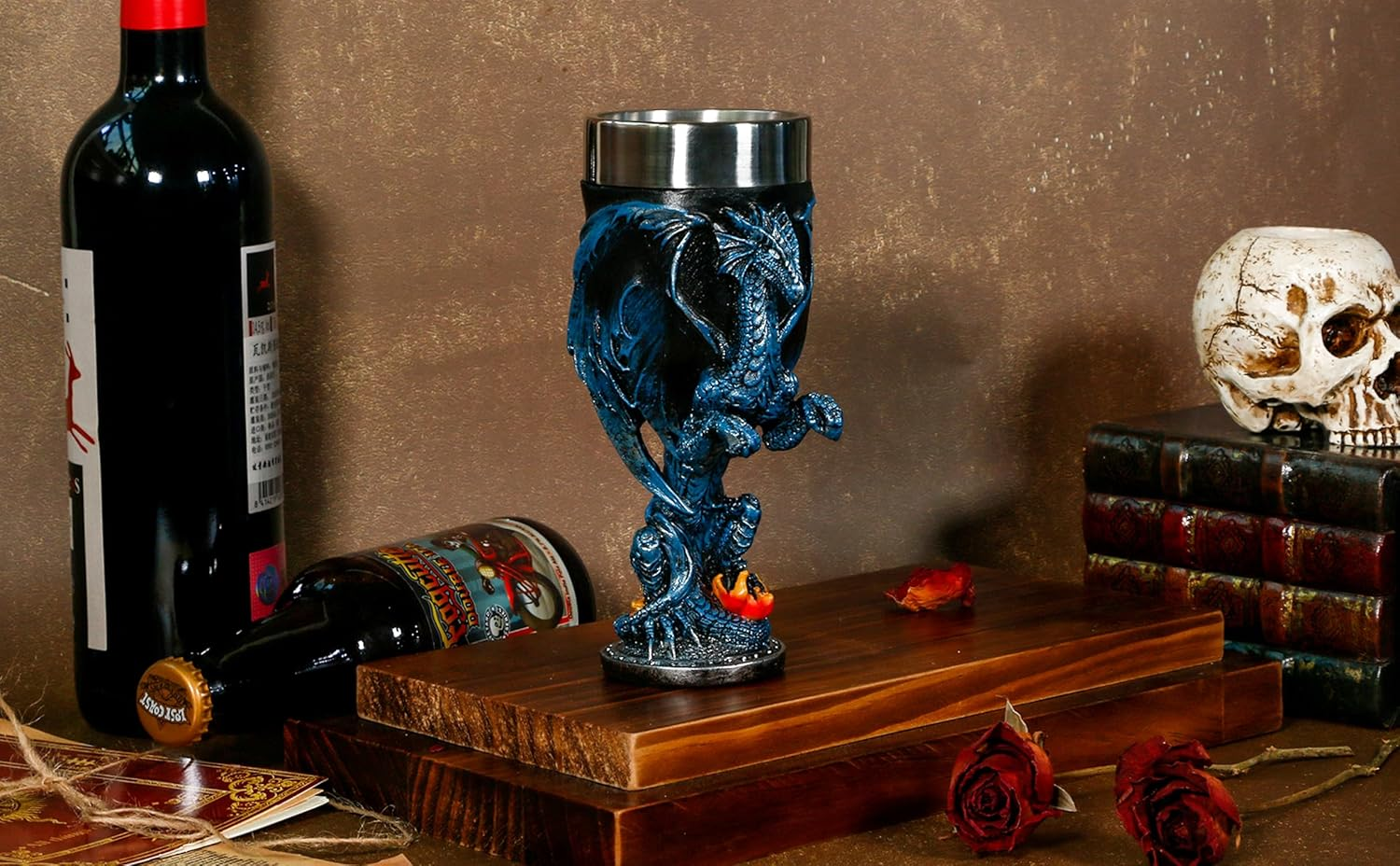 Medieval Fantasy Blue Dragon Goblet - Dungeons and Dragons Gifts Party Decoration - D&D Game Chalice Cup of Thrones Merchandise 7Oz Stainless Steel Gothic Drinking Cups