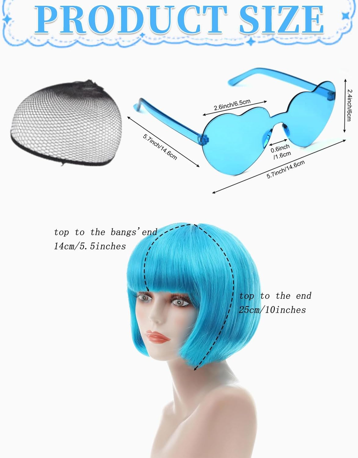 MOPZIJA 3 Pieces Bob Wig, Pulp Fiction Costume, Wig Short Hat Straight Heat Resistant Hair with Beveled Fringe Daily Wigs for Cosplay Costume + Glasses + Hair Net, Christmas Role Play Set image number 5