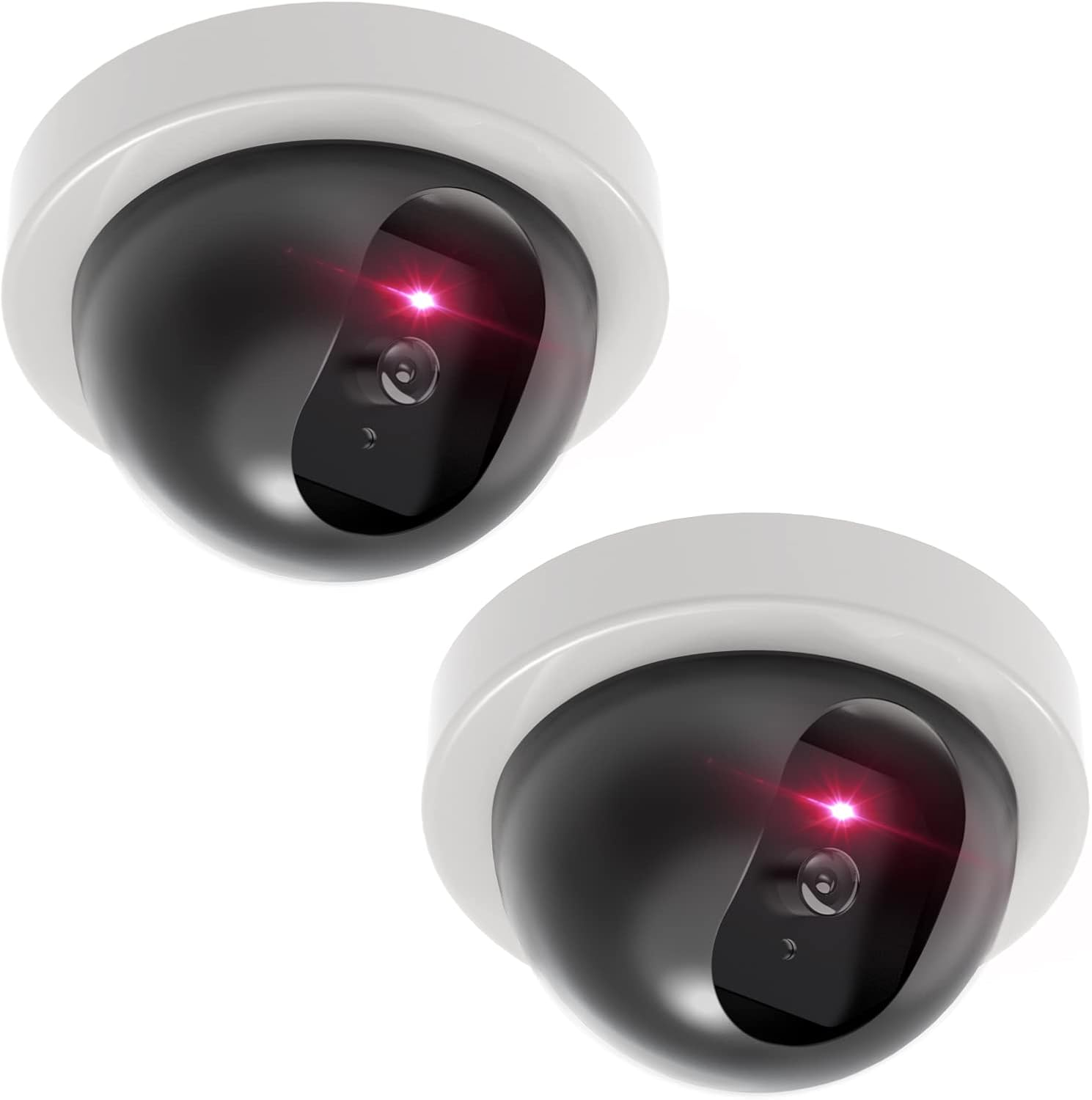 WALI Dummy Fake Security CCTV Dome Camera with Flashing Red LED Light with Security Alert Sticker Decals (SDW-2), 2 Packs, White