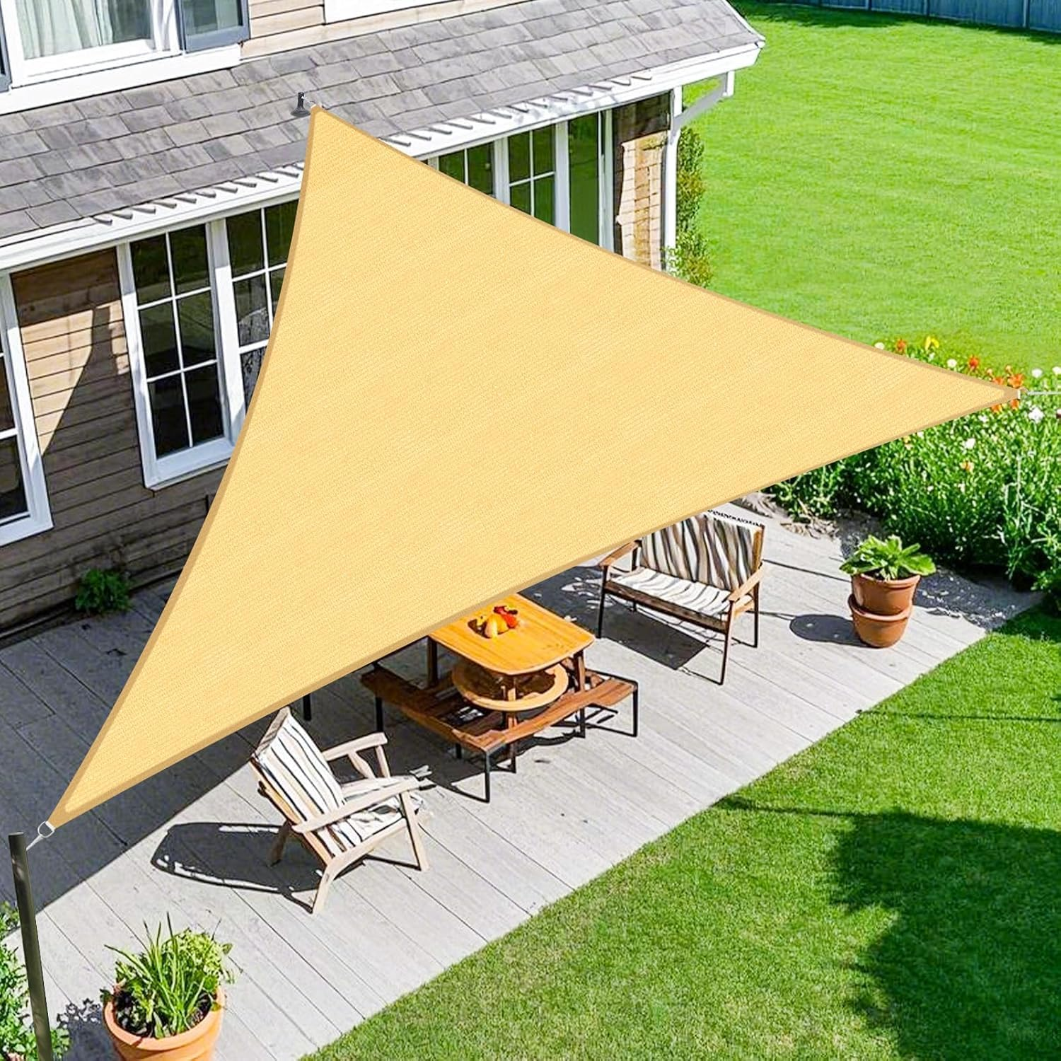 Cozioz Sun Shade Sail 4 X 4 M &ndash; Conical Curved Edge Outdoor Canopy, 95% UV Block Breathable Shade Cloth for Patio, Garden, Backyard, Sand Color image number 3