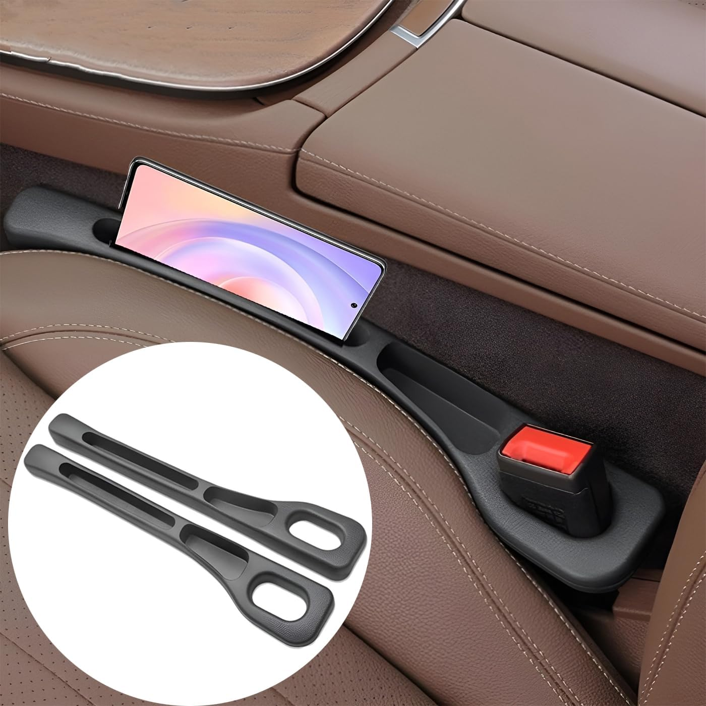 Car Seat Gap Filler of 2, Soft Foam Multifunctional Seat Side Gap Filler with Phone Holder Organizer Fill the Gap between Seat and Console Stop Things from Dropping Drop Blocker (Black)