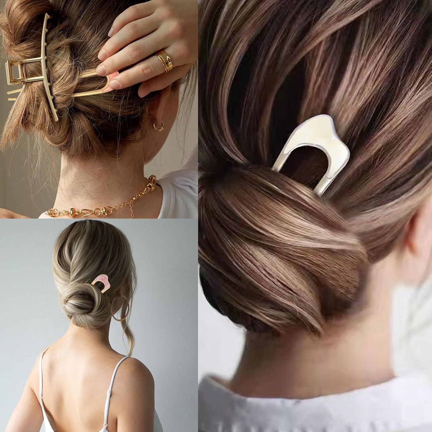 DHWEKU 4 Pieces U-Shaped Hair Pins Hairpin Stick French Style U-Shaped Hair Clips U-Shaped Headdress Hairpins Fork for Women Girls Hair Styling Accessories - 4 Types