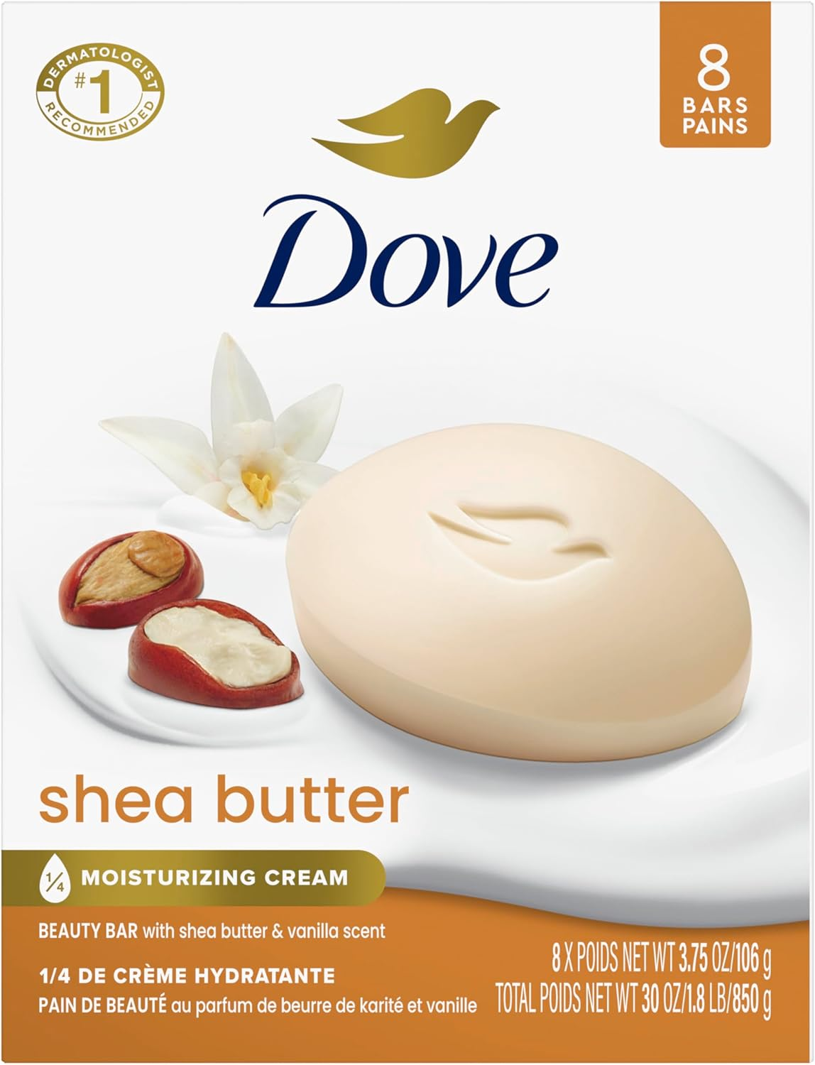Dove Beauty Bar Soap Shea Butter, 8 Count image number 2