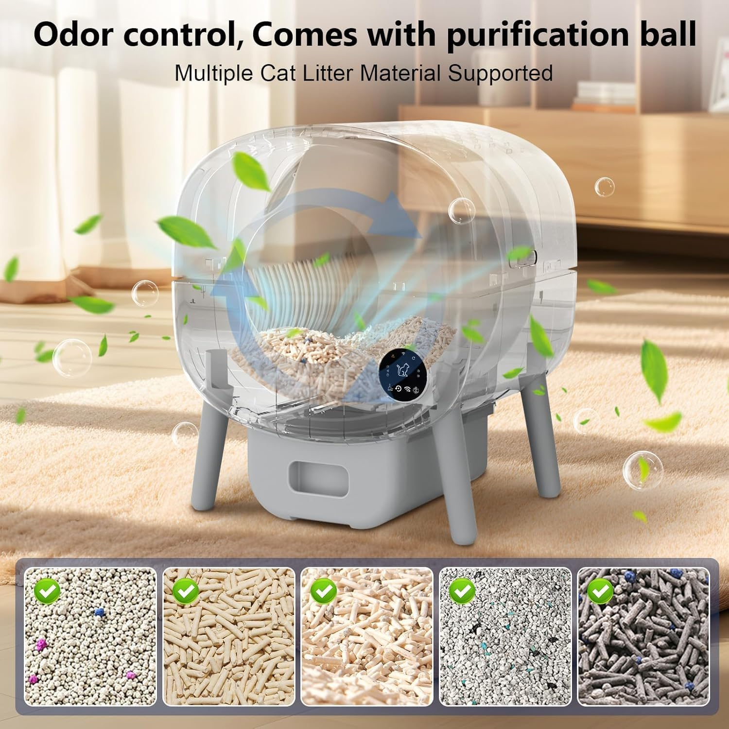 MINYII Self Cleaning Cat Litter Box with Mat & Baffle Plate, 76L+13L Large Capacity, Smart Automatic Cat Litter Box for Multiple Cats, APP Control/Low Noise/Safety Protection image number 2