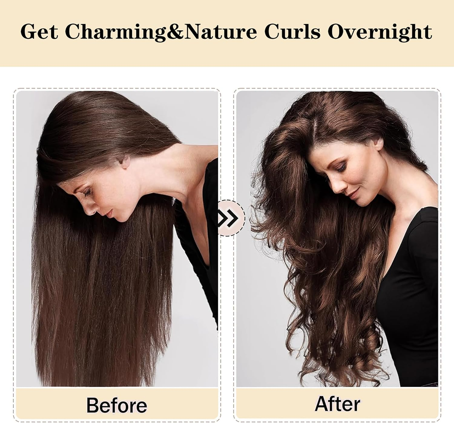 Satin Curling Iron without Heat - 3 Ways to Curl Hair, Blow Dry Curls without Heat Overnight, Curling Iron Set without Heat with Satin Hood for Sleeping (Brown & Black, One Size) image number 3