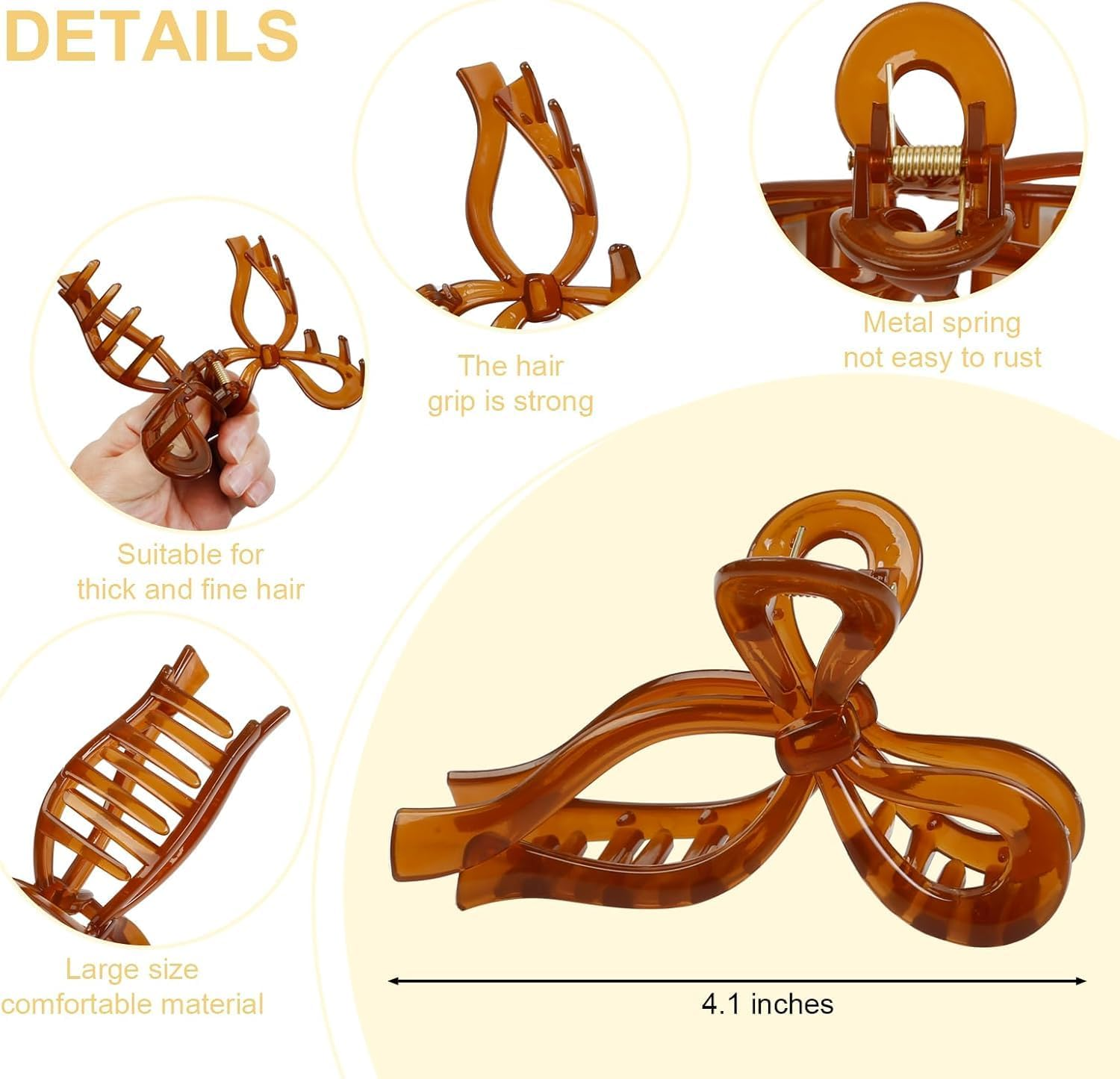 Plastic Cute Large Bow Hair Claws Nonslip Fashion Hair Clips,4Pcs Bow Hair Clips Elegant Hair Claws,Bow Hair Claw Clips Cute Claw Clips,Bow Hair Clips Elegant Hair Claw Large Cute Large Bow Hair Claw