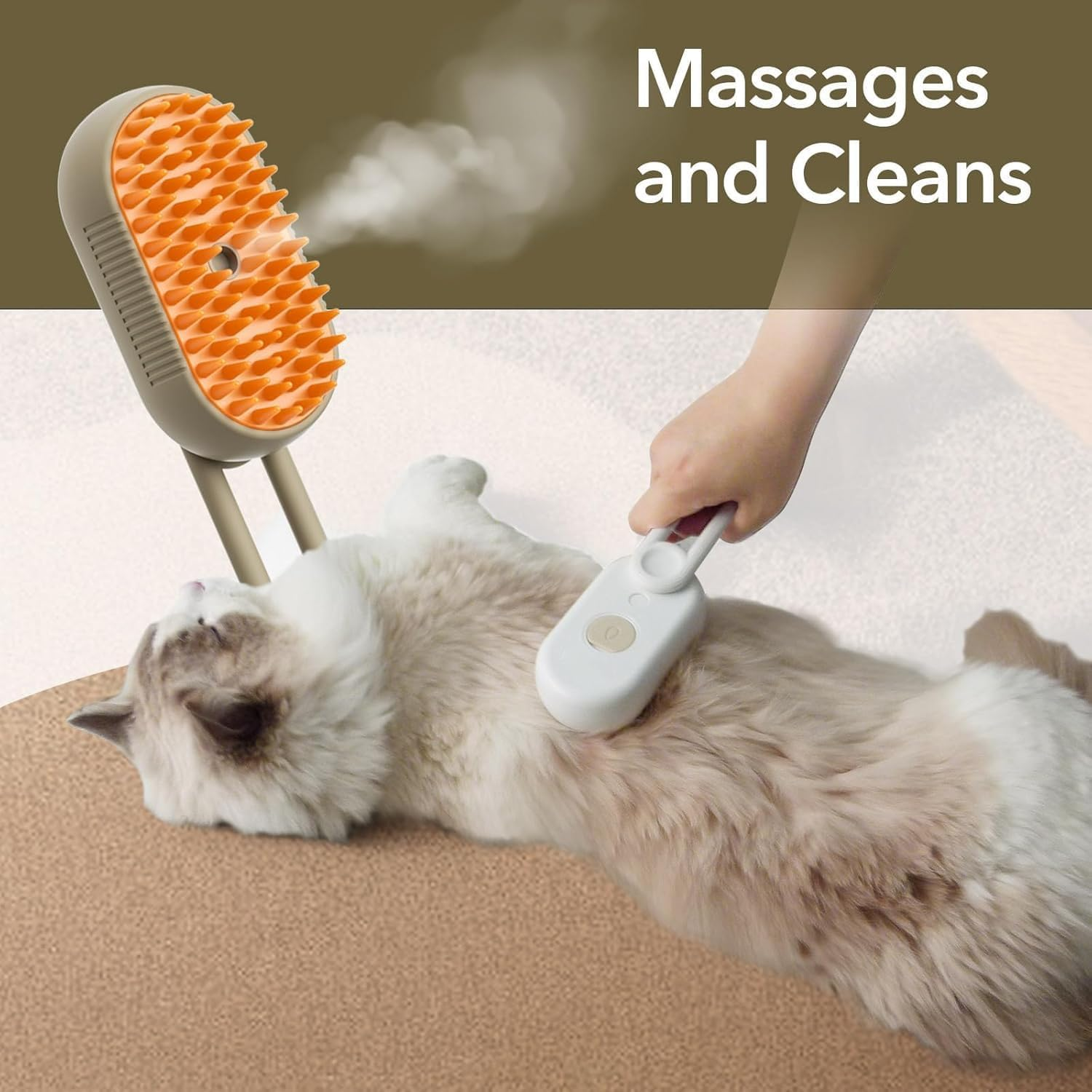 Cat Steam Brush, 3 in 1 Cat Steamy Brush, Steamy Silicone Massage Grooming Brush for Cat and Dog, Steamer Brush for Massage, Tangled and Hair Loss Remover for Cats and Dogs Grooming Tool (2Pcs, White + Cream Coffee ) image number 6