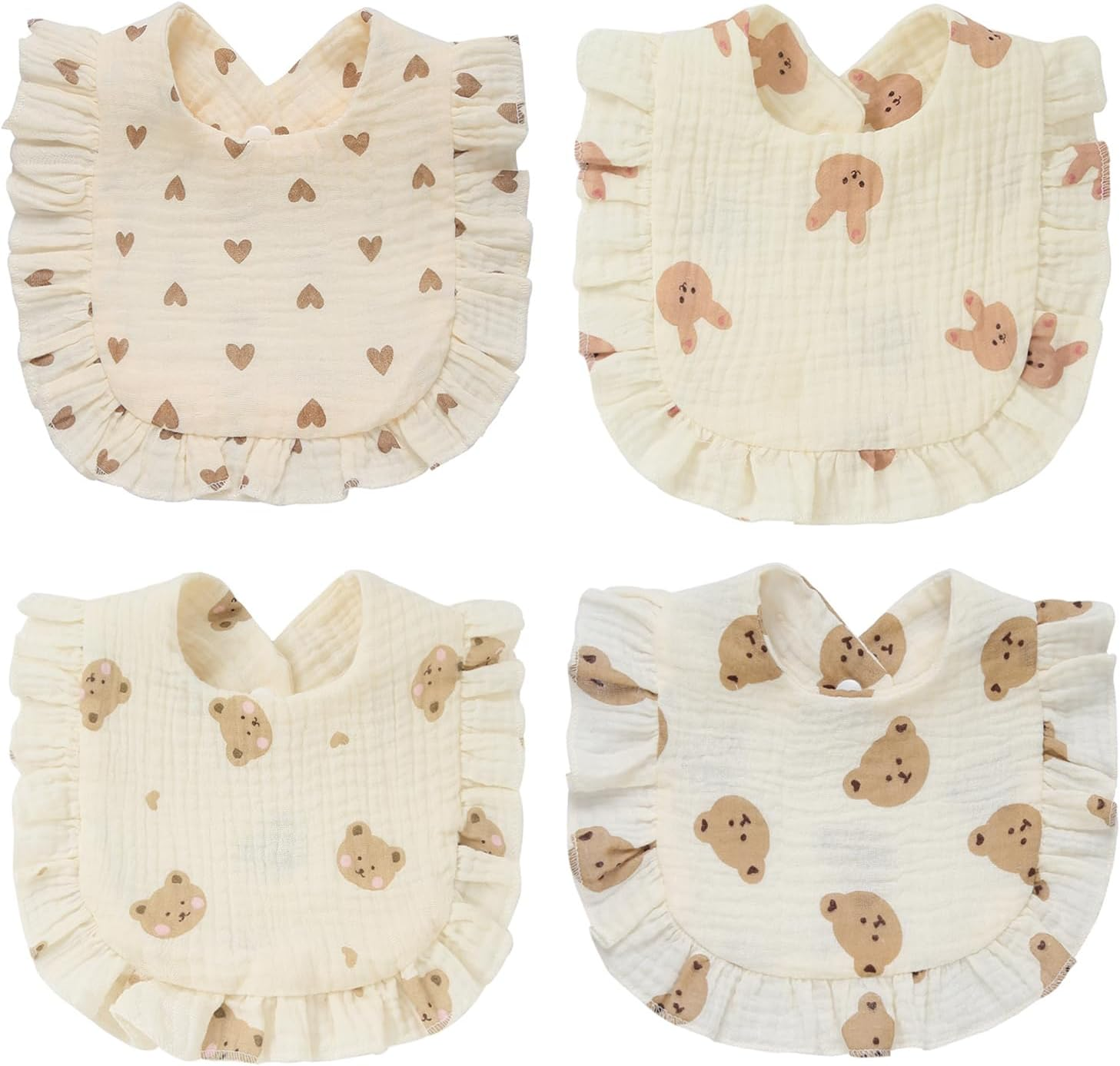 ZONEY 4 Pack Solid Muslin Baby Bibs Baby Bandana Drool Bibs Absorbent Cotton Bibs for Unisex Boys Girls