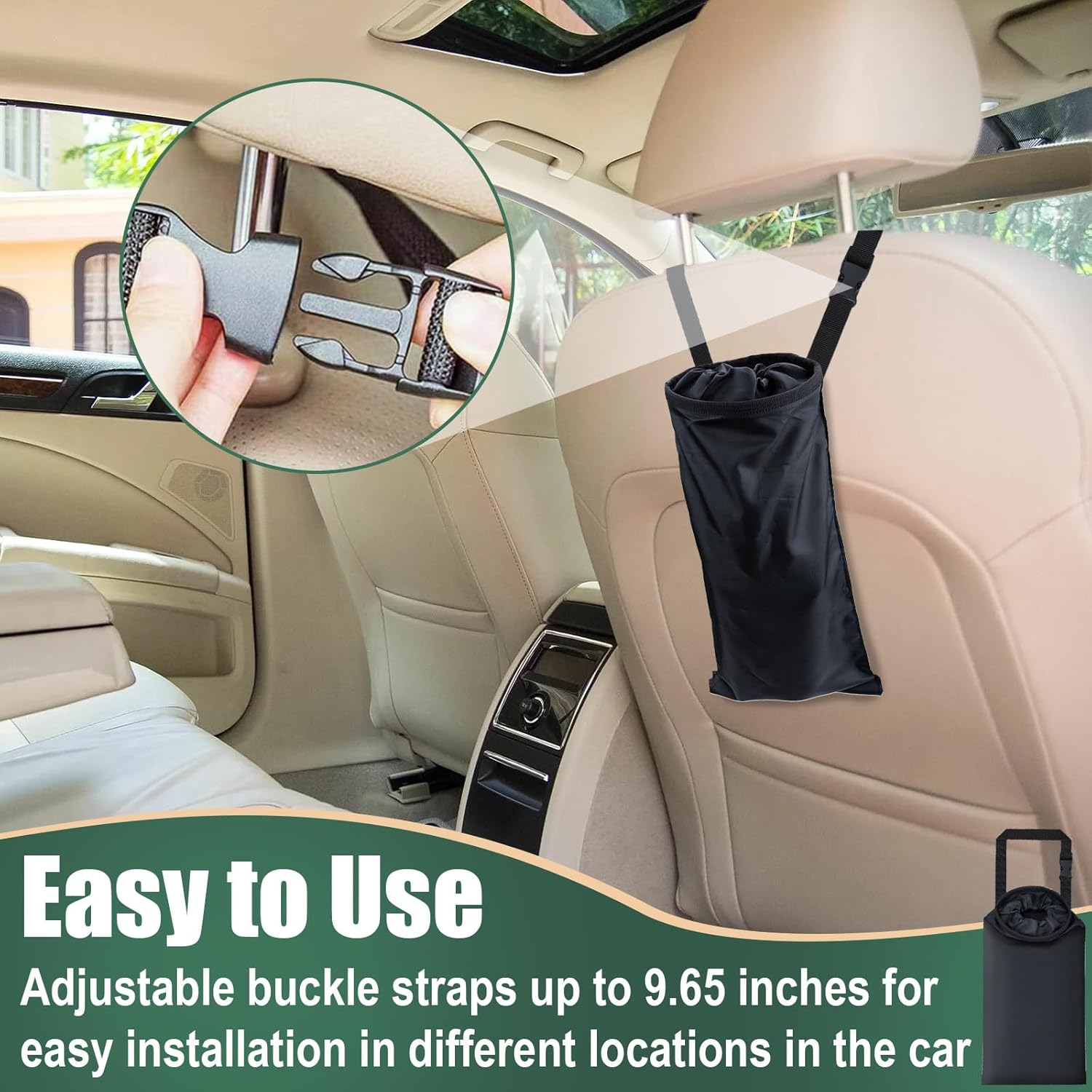 2 PCS Car Trash Bags, Washable Car Garbage Bag Hanging, Detachable Trash Can with Top Elastic Vent & Sticky Strap Bottom Opening, Seat Back Tash Bag for Cars,Travelling,Outdoor image number 1