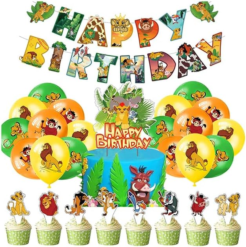Lion King Birthday Party Supplies - Decorations Set with Balloons, Cake Topper, and Banner image number 1