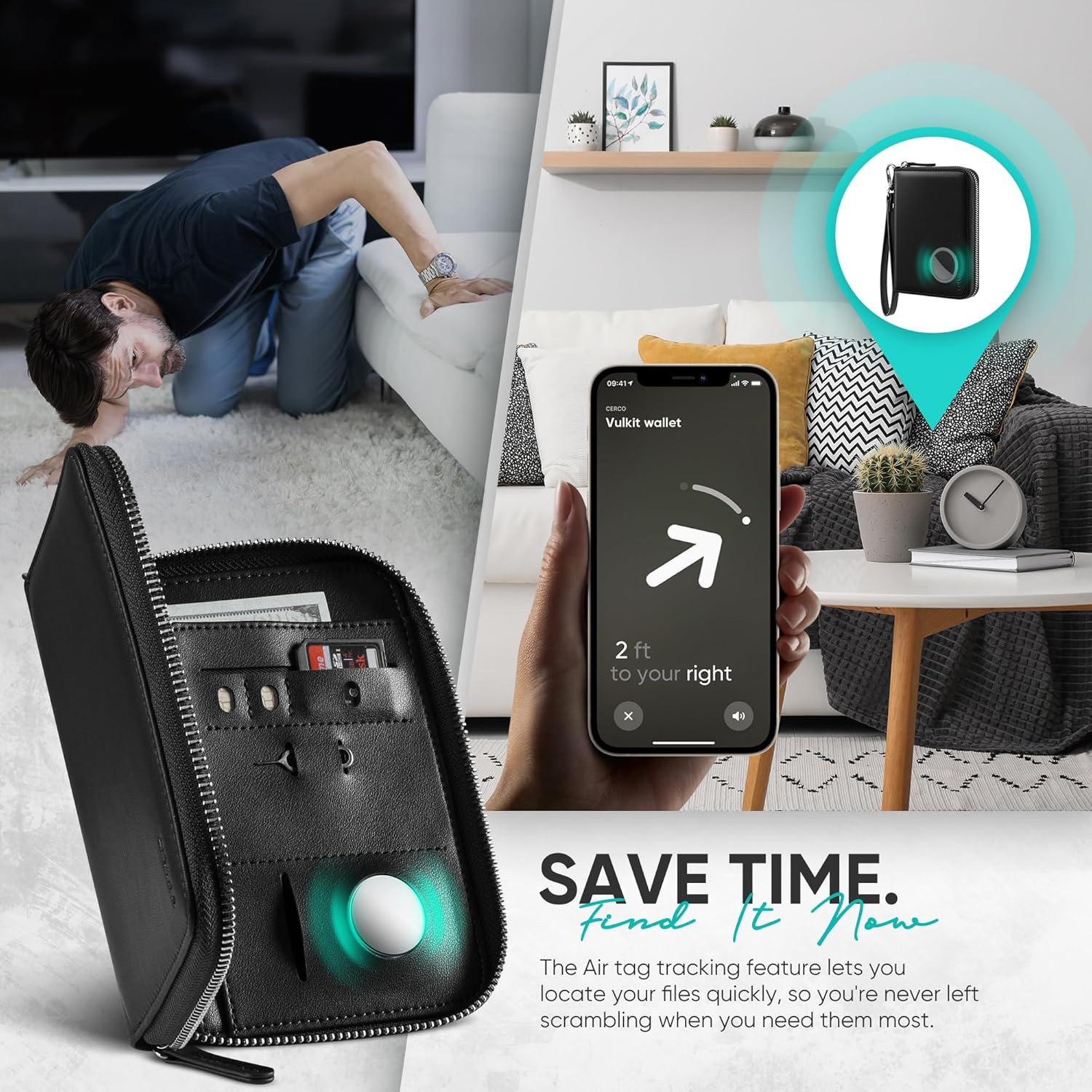 VULKIT Passport Holder for Travel with Airtag Slot, Premium Nappa Leather, RFID Blocking, Zipper Closure with Wrist Strap, Travel Document Organizer - Nappa Black image number 6