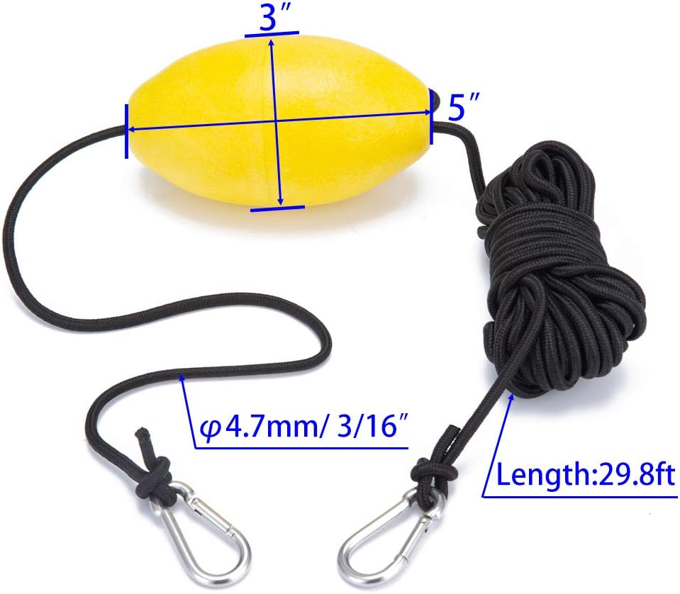 MOPHOEXII Anchor Marker Buoy, 30 Ft. Marine Rope Tow Line Anchor Buoy Float Leash & Stainless Steel Hook.High Visibility Pool Float Anchor