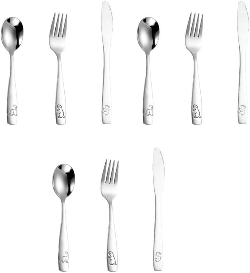 Poemtian 9PCS Children'S Cutlery,Kids Silverware Set,Stainless Steel Kids Fork Spoon and Cutter Set Safe Ergonomic Toddler,Safe, Ergonomic and Dishwasher Ideal for Preschooler Dishwasher Safe image number 2
