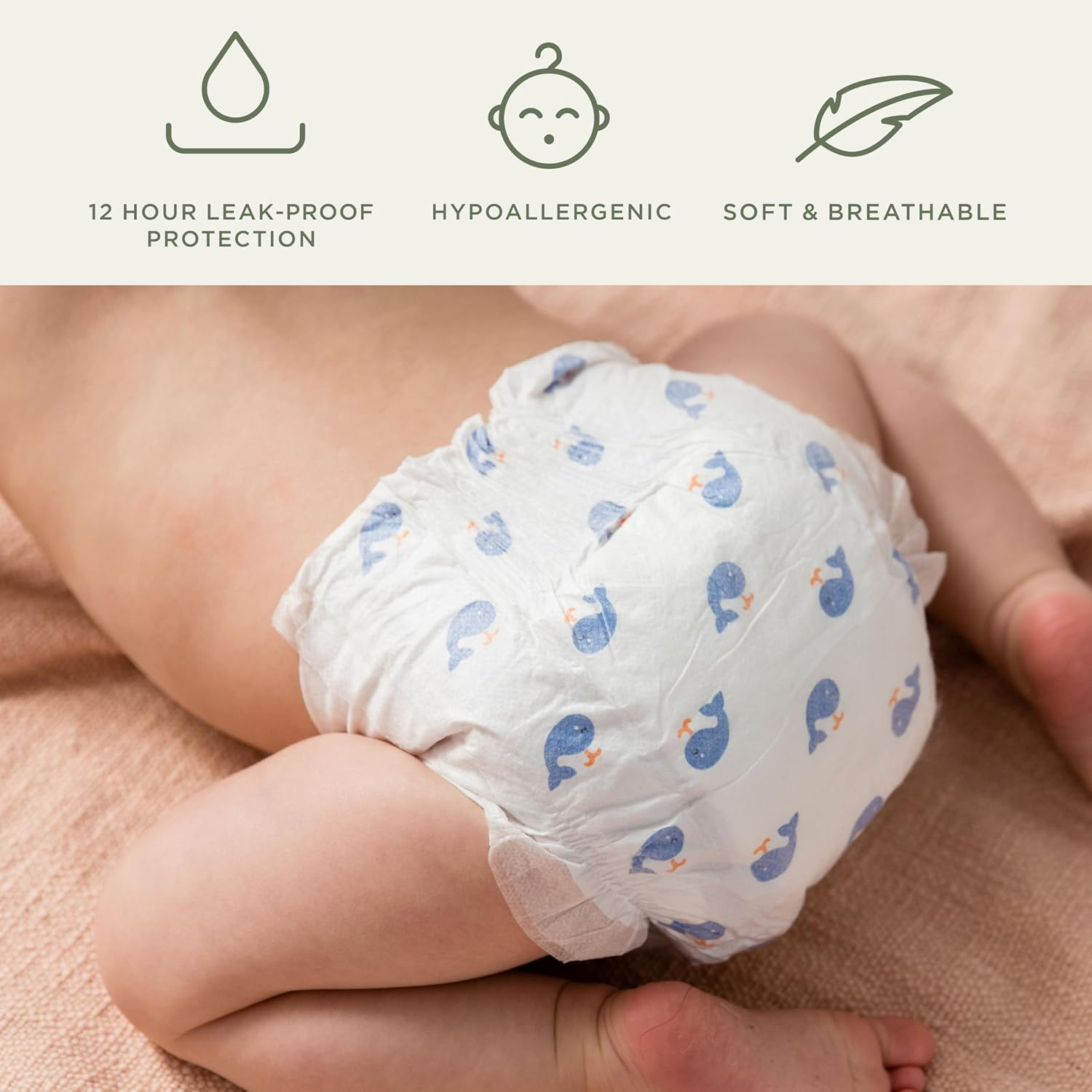 Tooshies Nappies | Size 3 Crawler 6-11 Kg | Made with Organic Bamboo | 12 Hrs Leak Free | Unisex | Whale Print | 1 WEEK SUPPLY