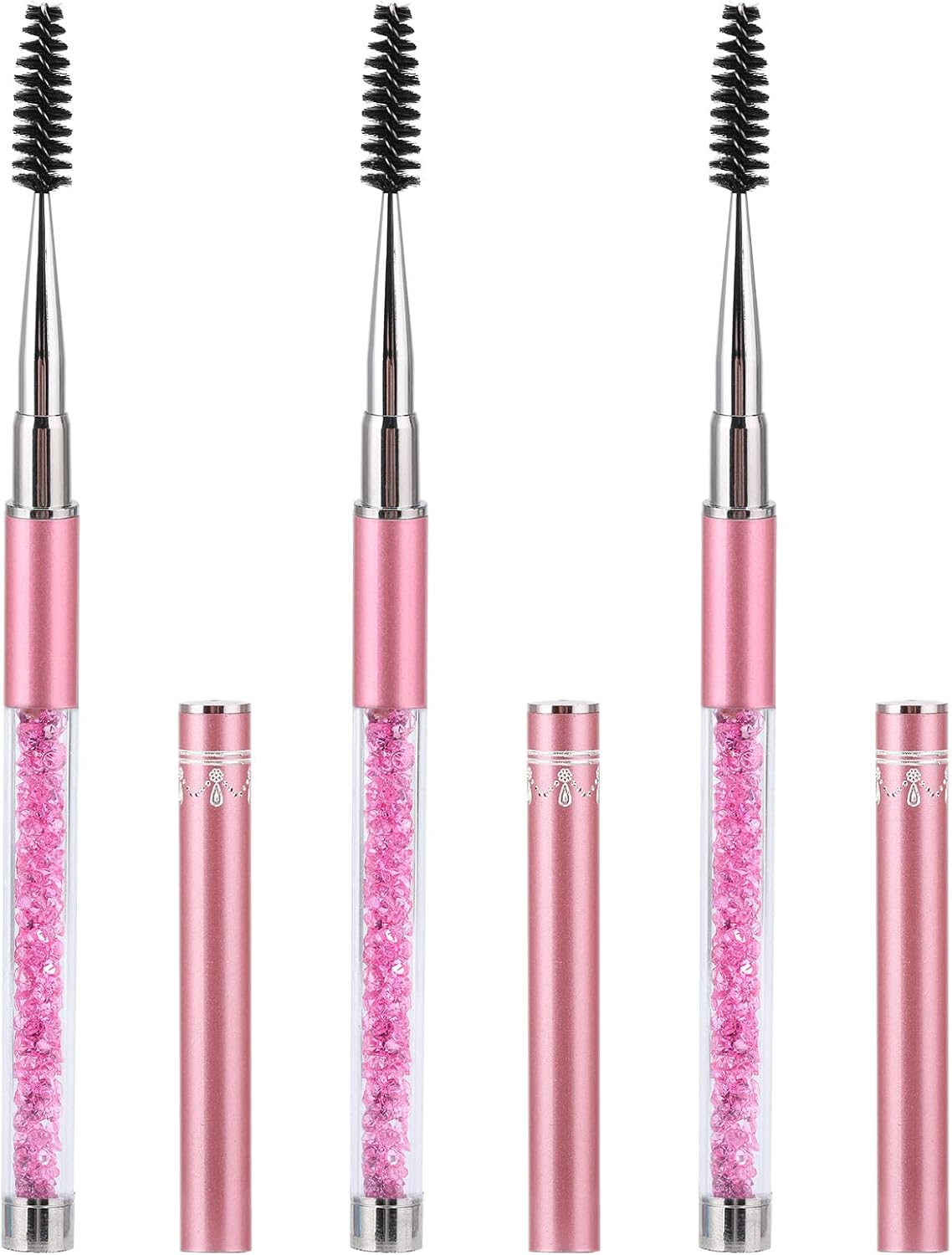 Tbestmax 3 Pcs Spoolies Mascara Wands Eyelash Brushes Eye Brow Brush Applicator with Cap for Travel Pink