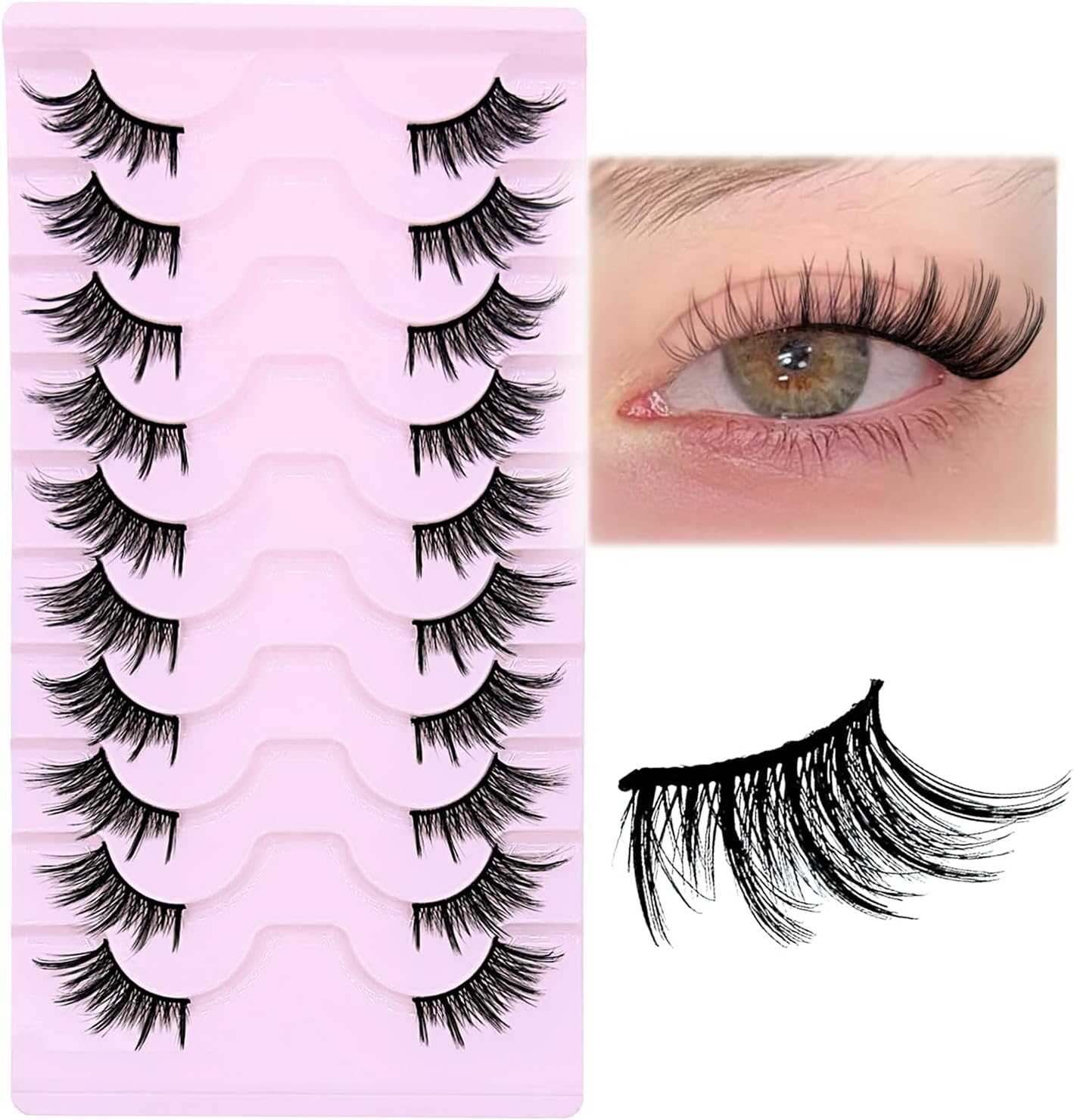 Half Lashes Natural Look Cat Eye 16 Mm Wispy Thin Band Manga Lashes 10 Pairs False Eyelashes Cateye Half Eyelashes image number 1