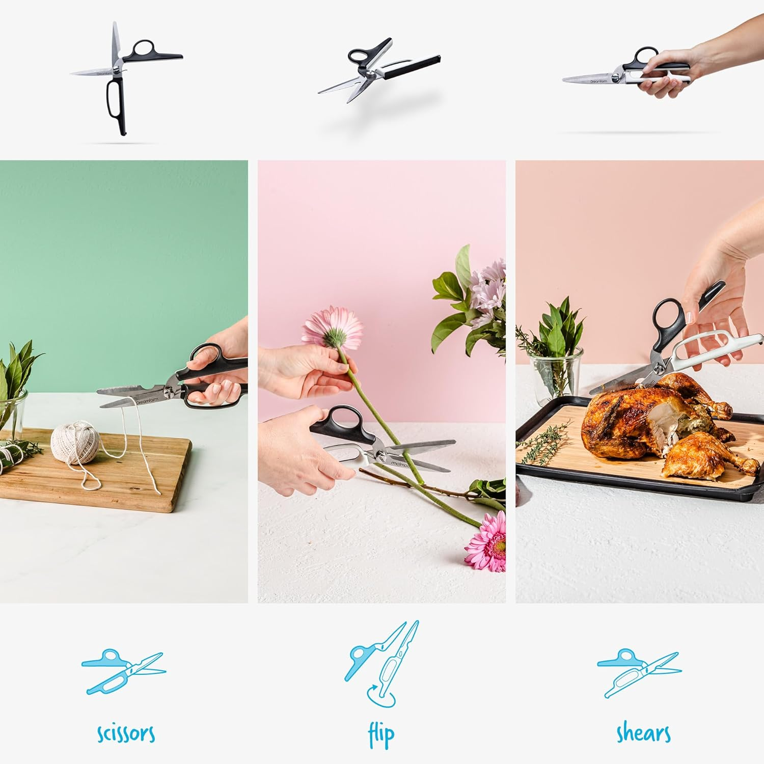 Dreamfarm Bishears 2-In-1 Kitchen Scissors That Flip to Become Powerful Shears - Black/White image number 3