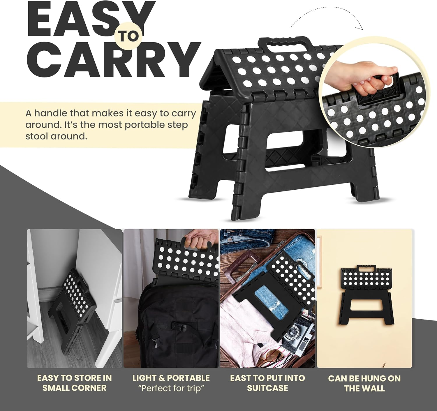 Utopia Home Foldable Stool for Kids and Adults - Black - Lightweight Plastic Step Stool - 28Cm Wide and 20Cm Tall - By image number 7