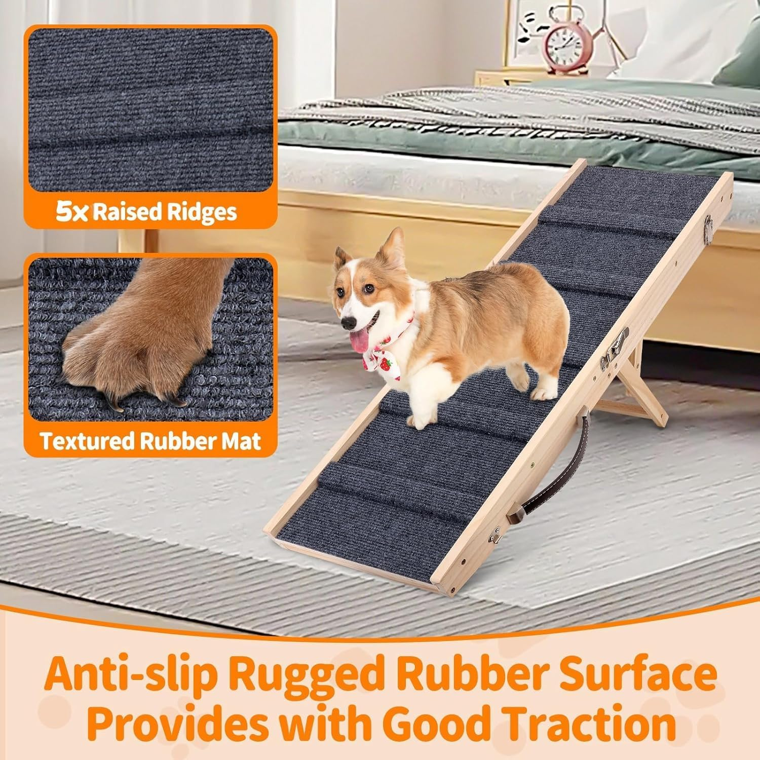 Dog Ramp, Non-Slip Dog Ramp for Bed，Portable Folding Pet Ramp for Small Dogs Cats，83Cm Long Adjustable 4 Heights 20-42 Cm ，UP 50 Lbs/23Kg，Dog Ramp Suitable for Bed, Couch, Car image number 4
