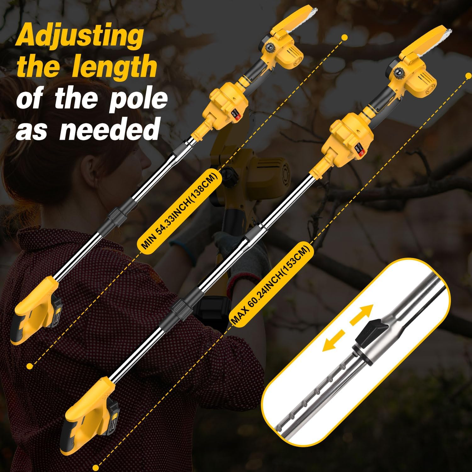 Cordless Pole Saw & Mini Chainsaw,2-In-1 6 Inch Electric Handheld Chain Saw with 2 * 2000Ma Batteries Powered Saw 5 Feet MAX for Trees Trimming Wood Cutting, Perfect for Men Dad Garden Tools image number 4