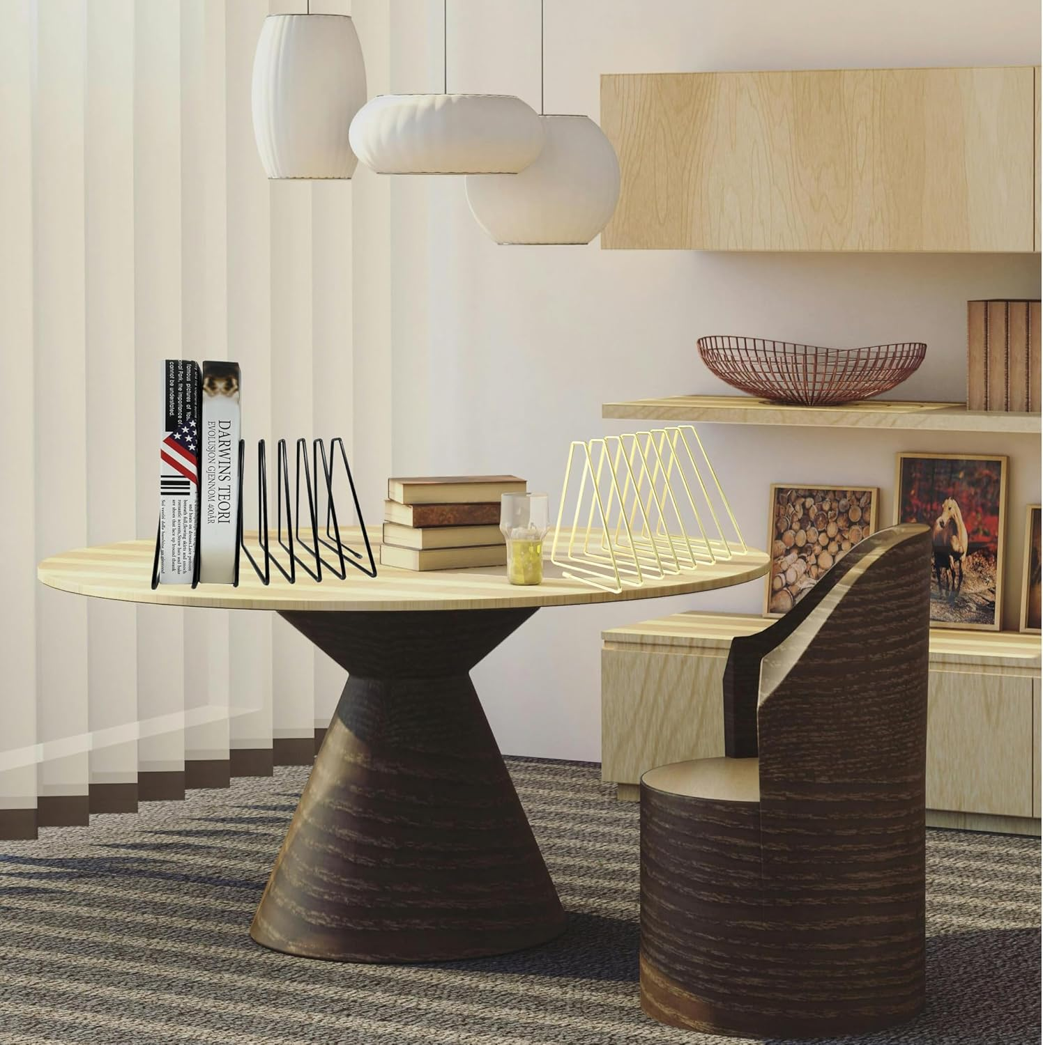 FEIQIAO Adjustable Telescopic Triangle Record Shelf Bookshelf, Wire Folder Organizer Sorter, Decorative Desktop Book Organizer Magazine Rack (Gold, 7 Grid) image number 3