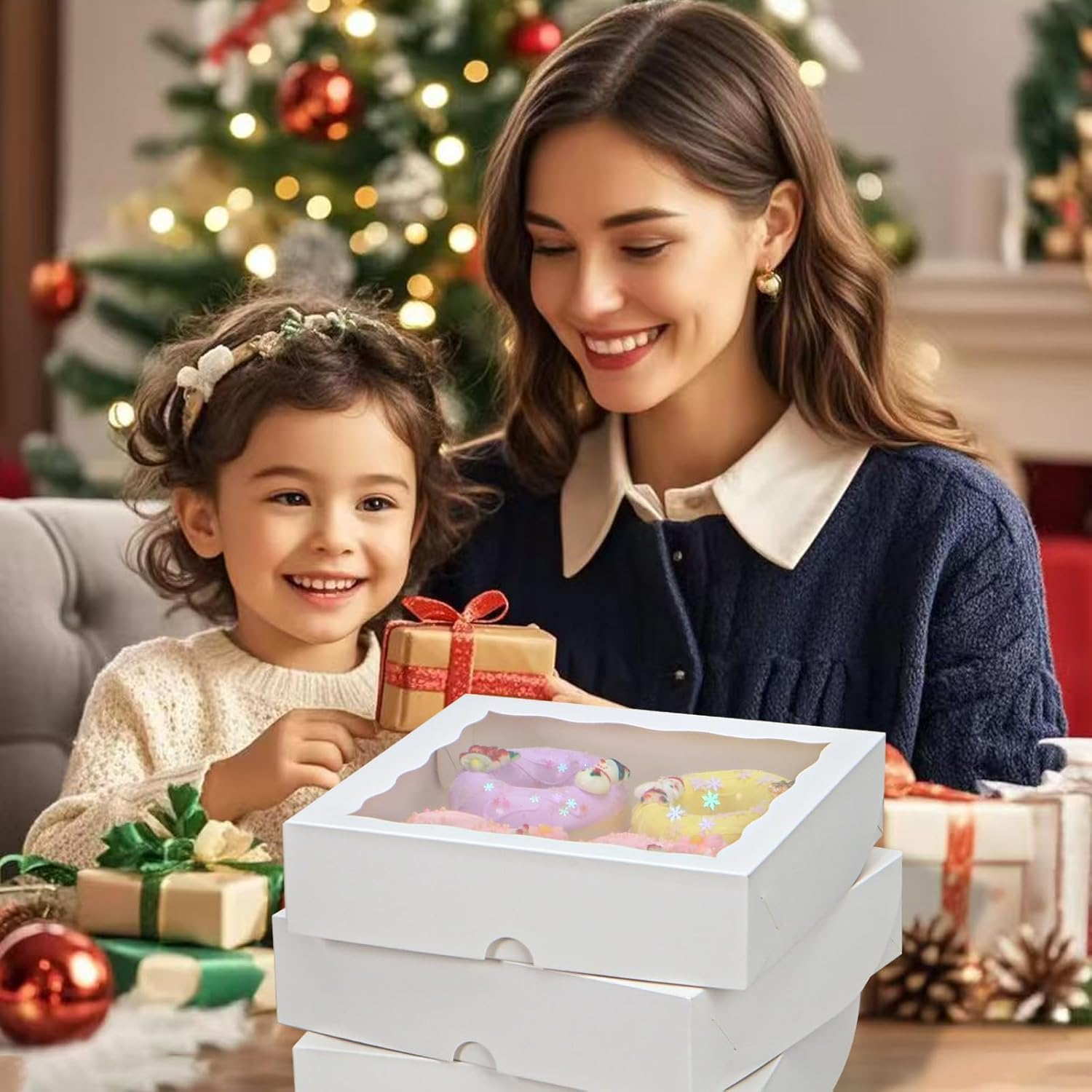 Romanticbaking 50Pcs 8X8X2 Inches Bakery Boxes with Window Cookies Boxes Chocolate Covered Strawberries Boxes Pretzel Boxes Cakesicle Browines Boxes