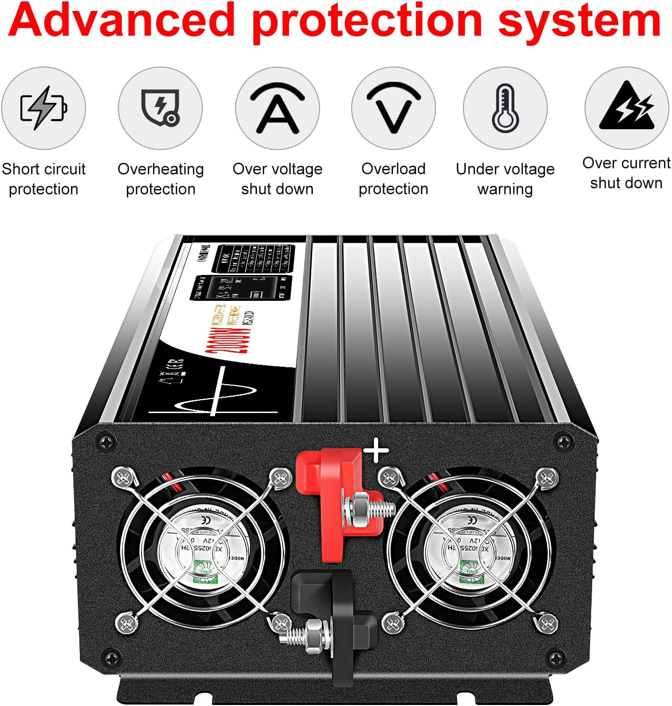 Xijia Pure Sine 2000W DC 24V to AC 240V Solar Power Inverter for Camping Boat (DC24V (Range 20V-30V) 2000W) image number 5
