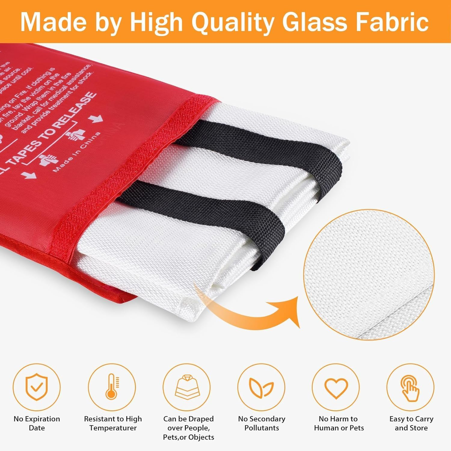 Emergency Fire Blanket for Home Kitchen - KANHIRO Fiberglass Fire Suppression Blanket Great for School, Fireplace, Grill, Car, Office, Warehouse (4 Pack, 1M X 1M) image number 1