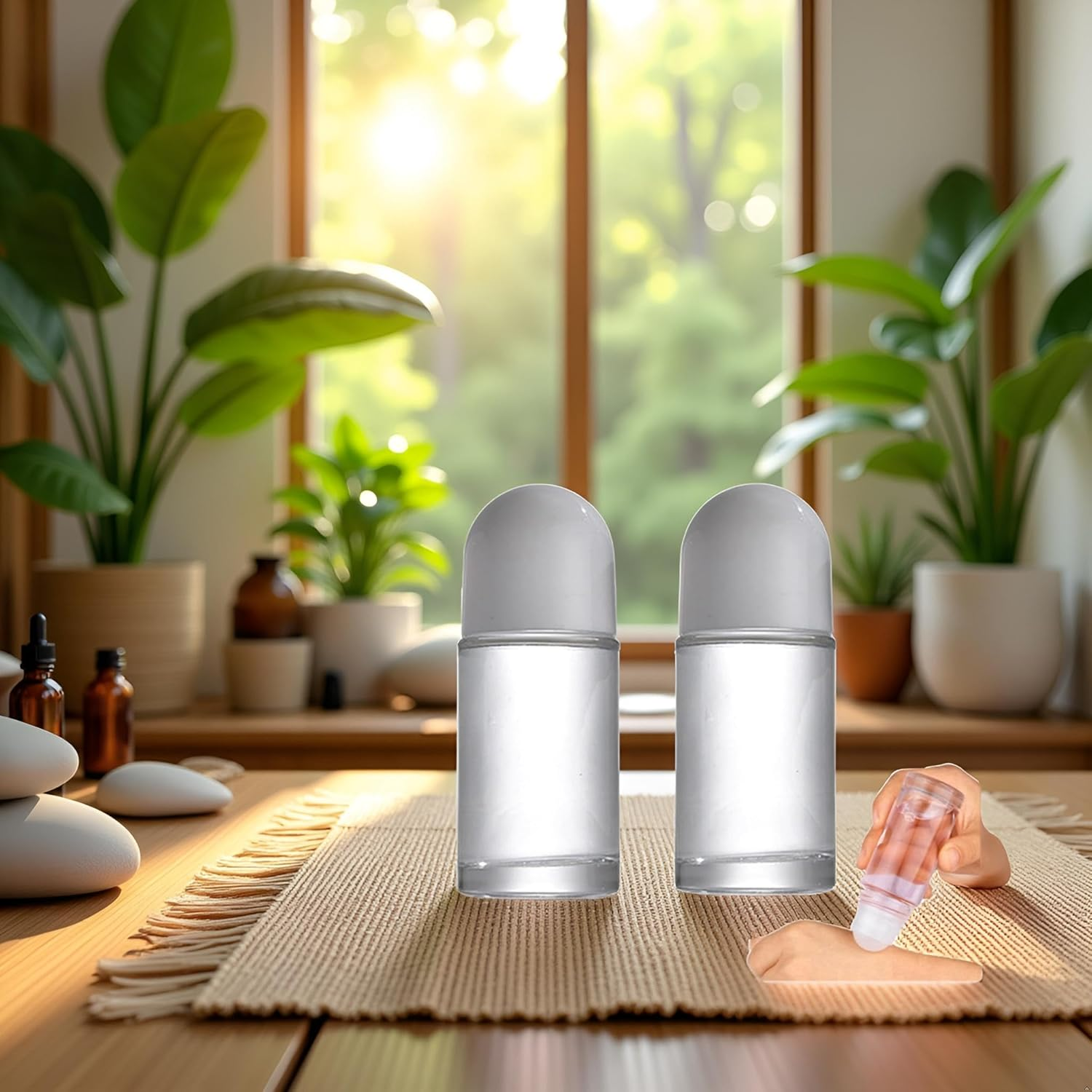 Jjlfresheners 2Pcs White 50ML Glass Empty Roller Bottles with Plastic Roller Ball, Roll on Bottles Containers Leak Proof Massage Roller Ball with Cap for Essential Oil Refillable Containers