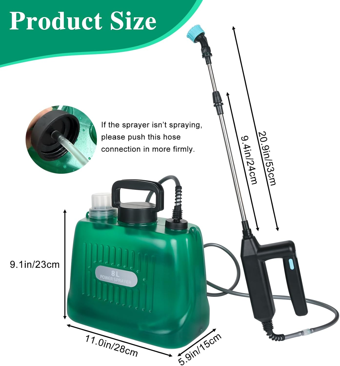 2.1 Gallon/8L Battery Powered Sprayer, Electric Garden Sprayer with 4 Mist Nozzles and USB Rechargeable Handle, Electric Pump Sprayer for Lawn and Garden Watering (1 Speed) image number 2