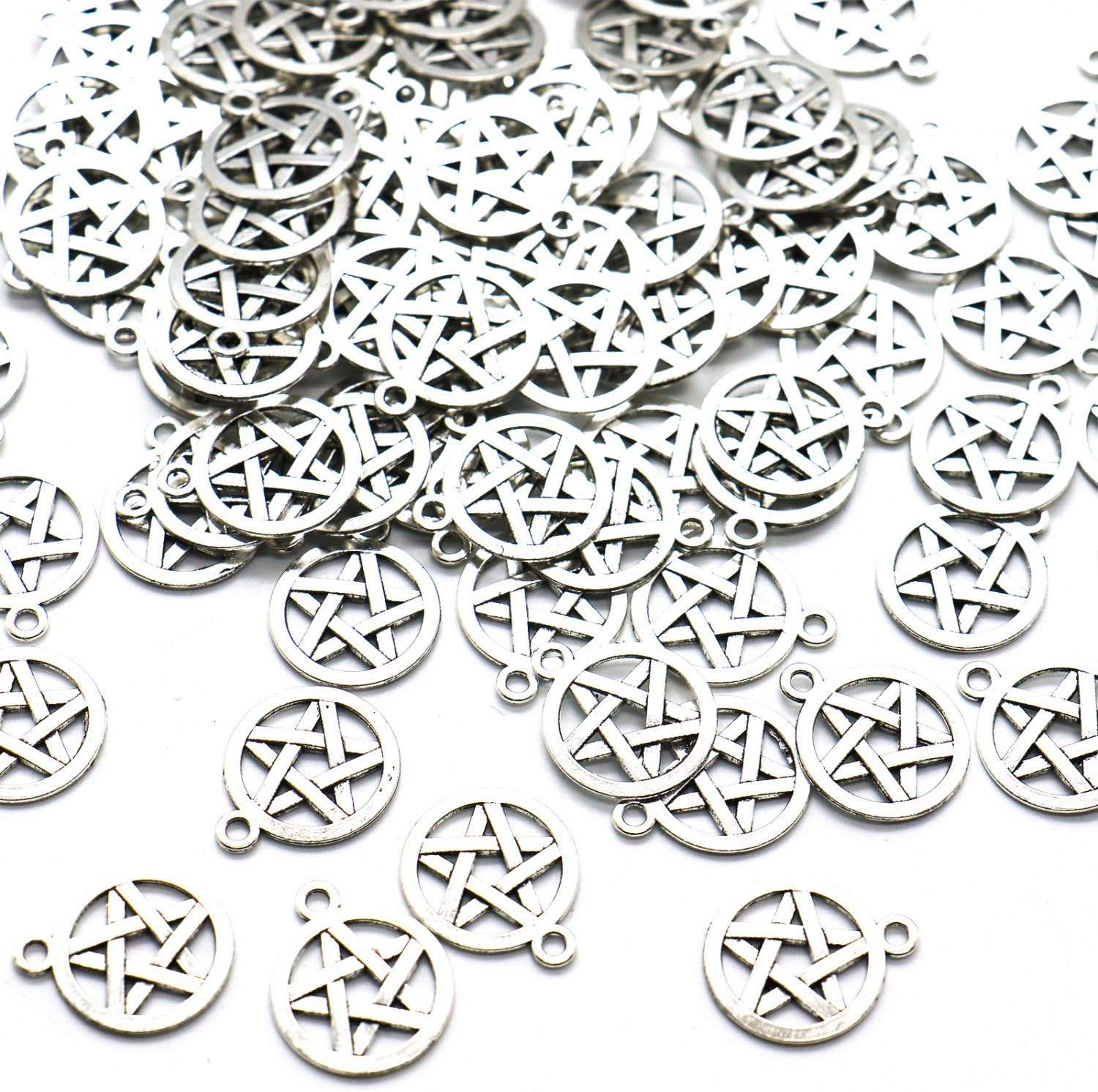 Ergonflow 100 Pentagram Pentacle Star Charms Pendants Silver, Gold, Bronze Tone(20X16Mm)