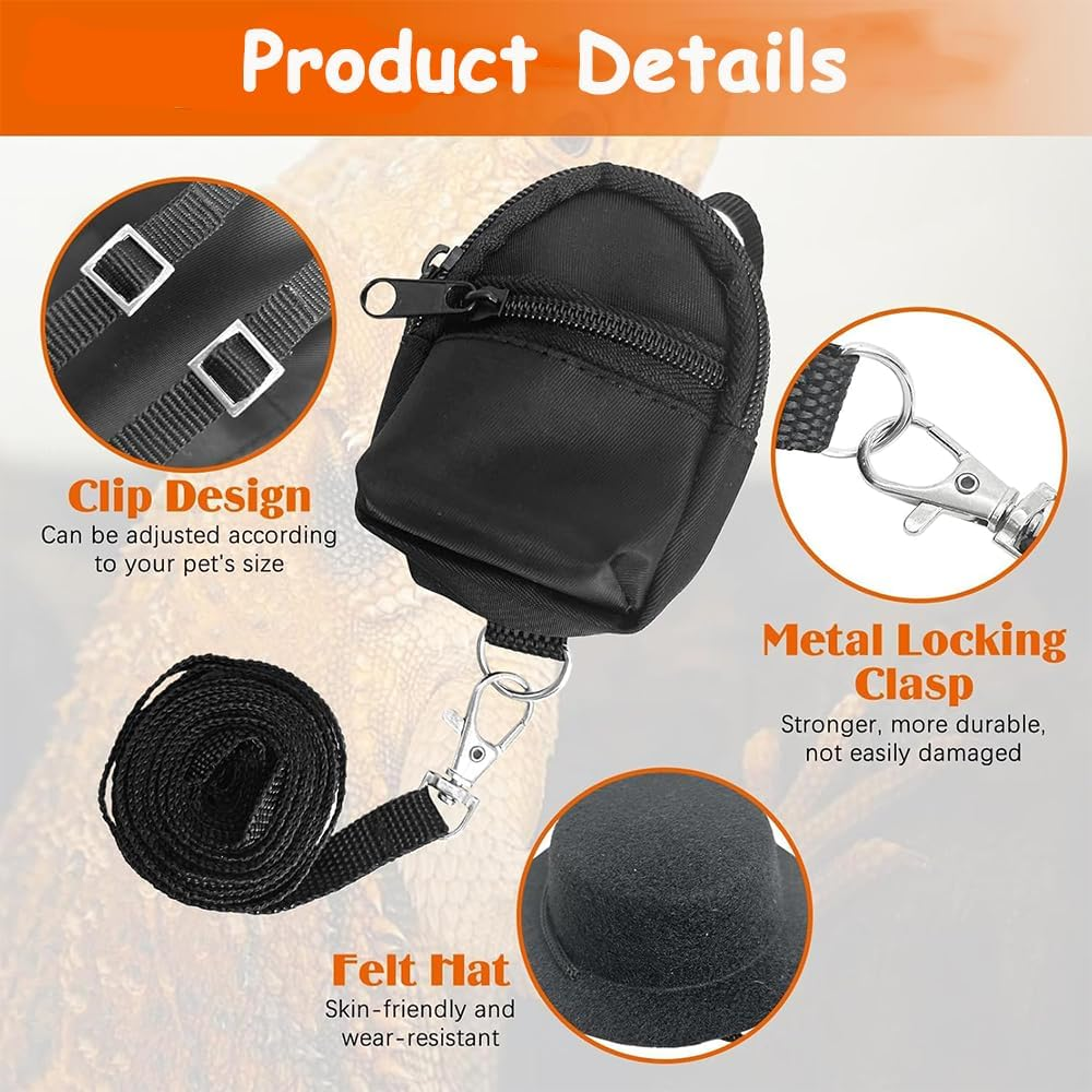 5 Pack Bearded Dragon Harness Set,With Adjustable Backpack Hat Bow Tie & Mini Skateboard Toy,Reptile Adventure Kit for Outdoor Adventures Lizard Reptile Care image number 3
